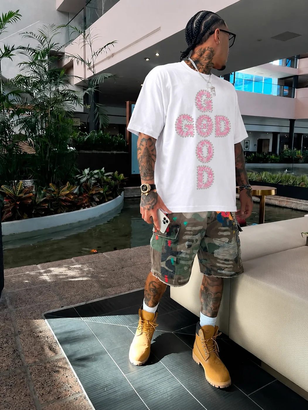 GOD IS GOOD! Lace Pearl Edge Printed T-shirt - Image 3