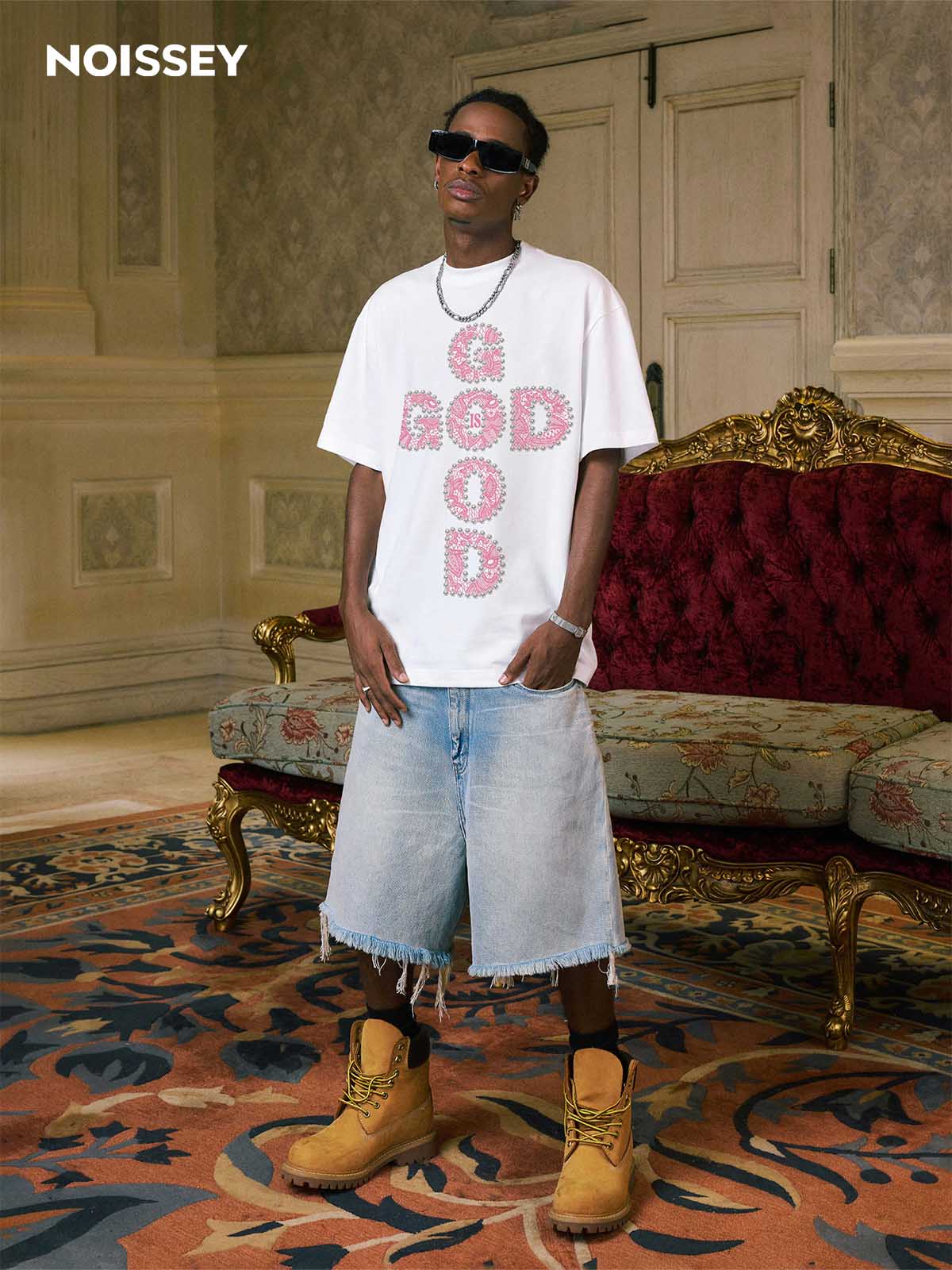 GOD IS GOOD! Lace Pearl Edge Printed T-shirt - Image 4