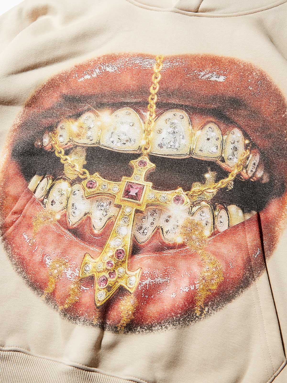 Golden Cross Diamond Patch Grills Print Sweat-Wicking Tech Fabric Hoodie - Image 8