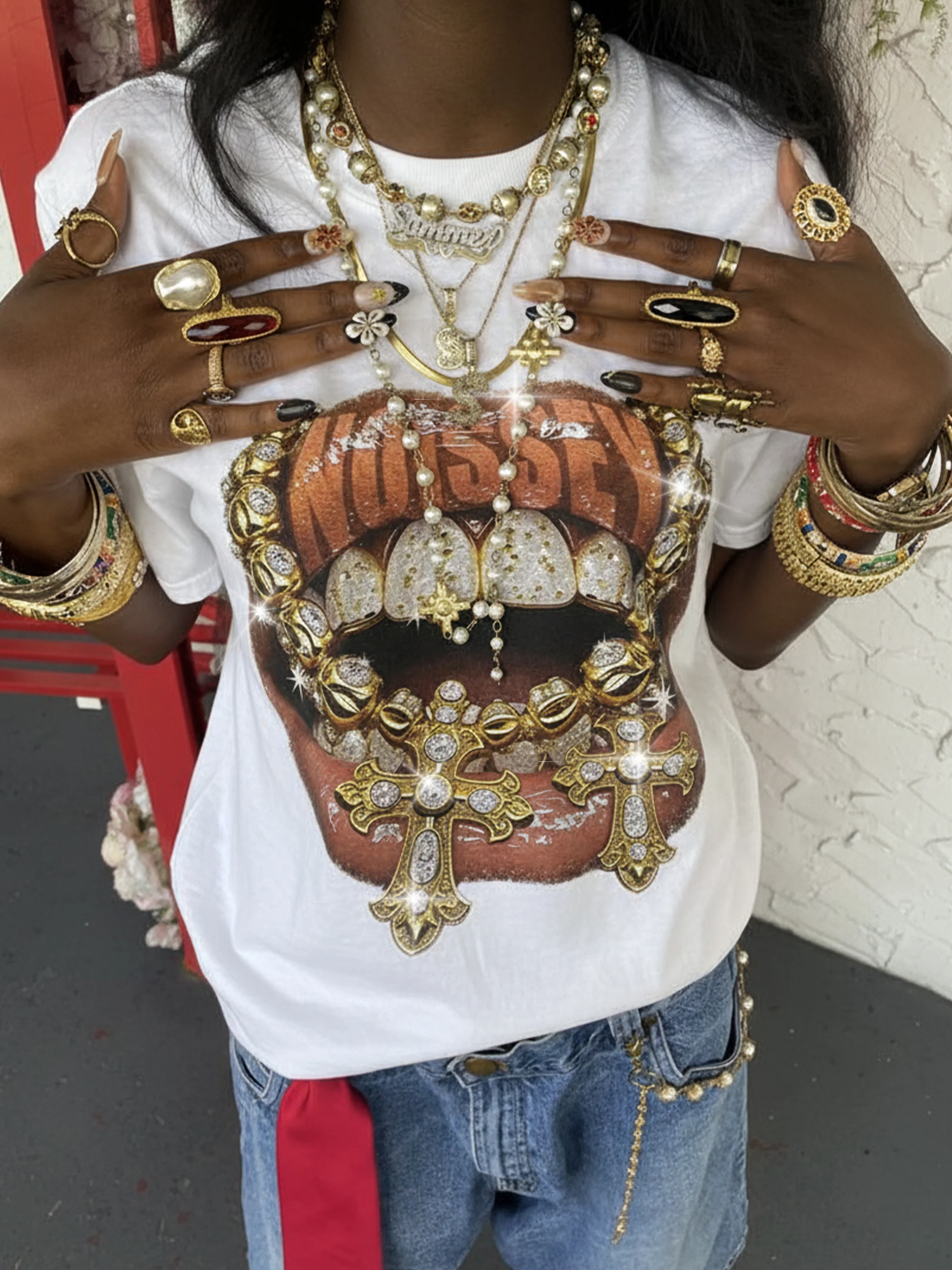 NOISSEY "Gold Cross Chain" Grillz Cooling Boxy Tee - Image 5