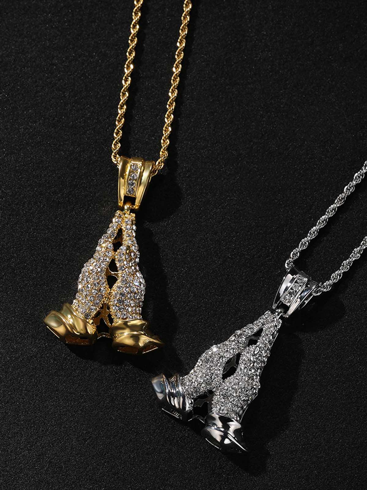 Hands Praying Full Diamond Necklace - Image 8
