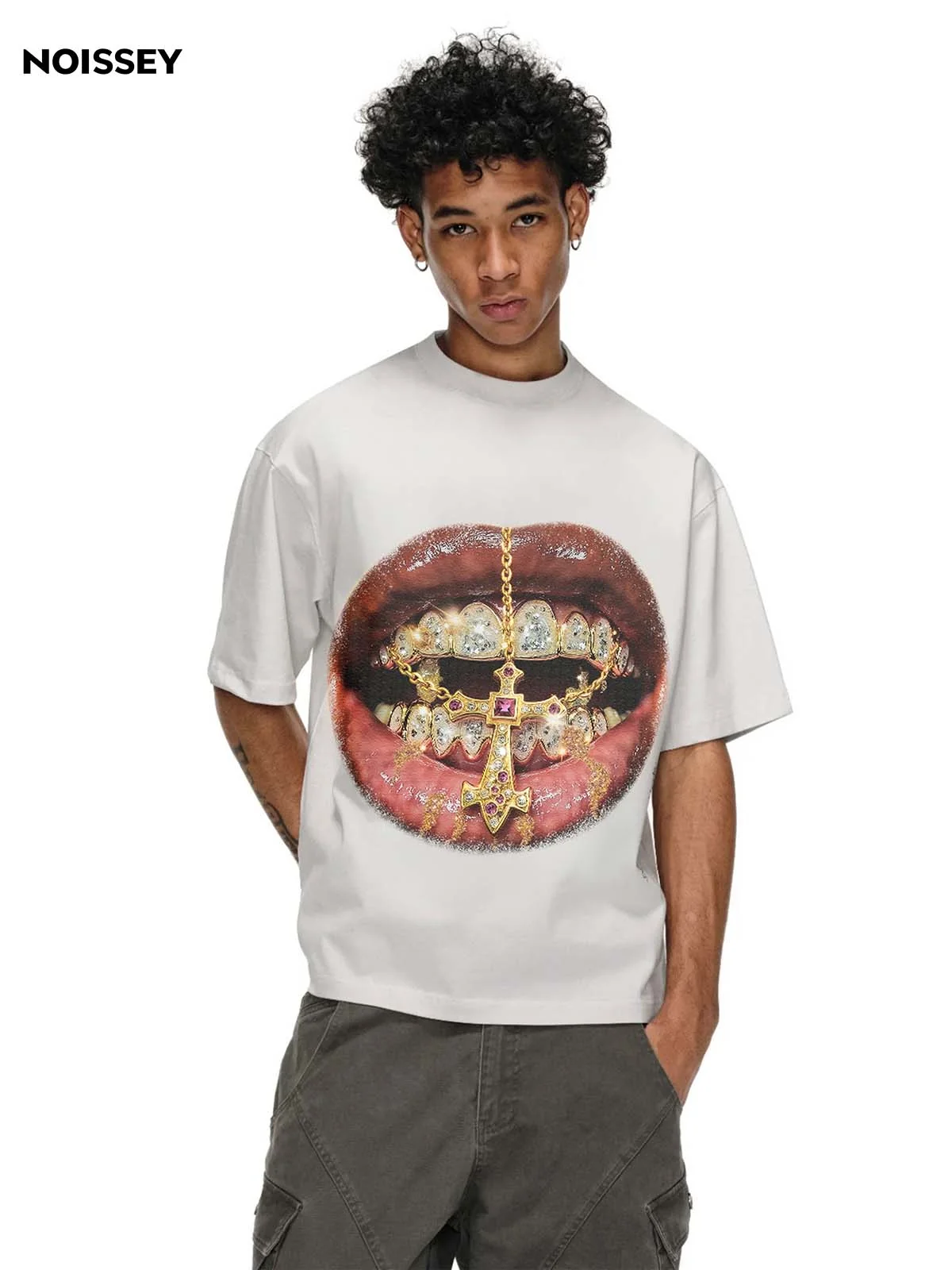 High-Quality Golden Cross Diamond Patch Grills Print heavyweight T-shirt - Image 5