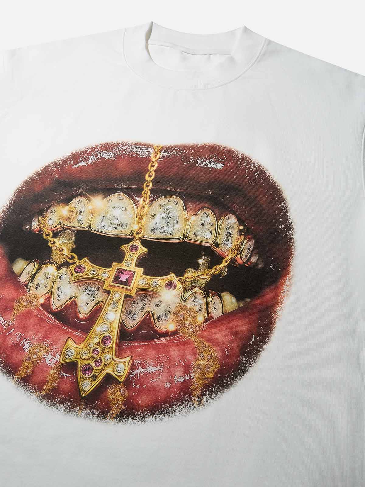 High-Quality Golden Cross Diamond Patch Grills Print heavyweight T-shirt - Image 6