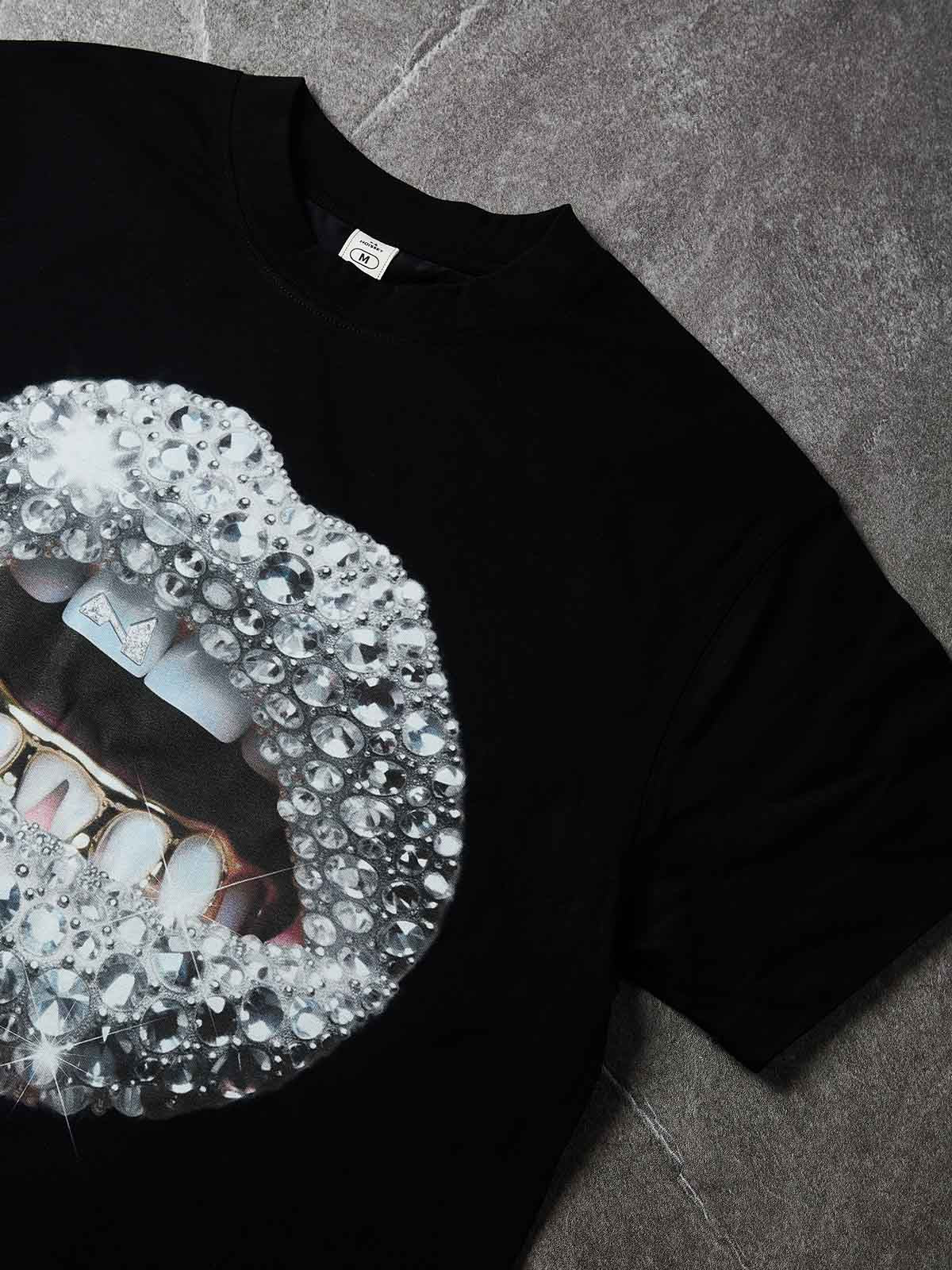 NOISSEY Premium Grey Diamond Lip T-Shirt - Phantom Black 350G Heavyweight Oversized Fit - Image 5