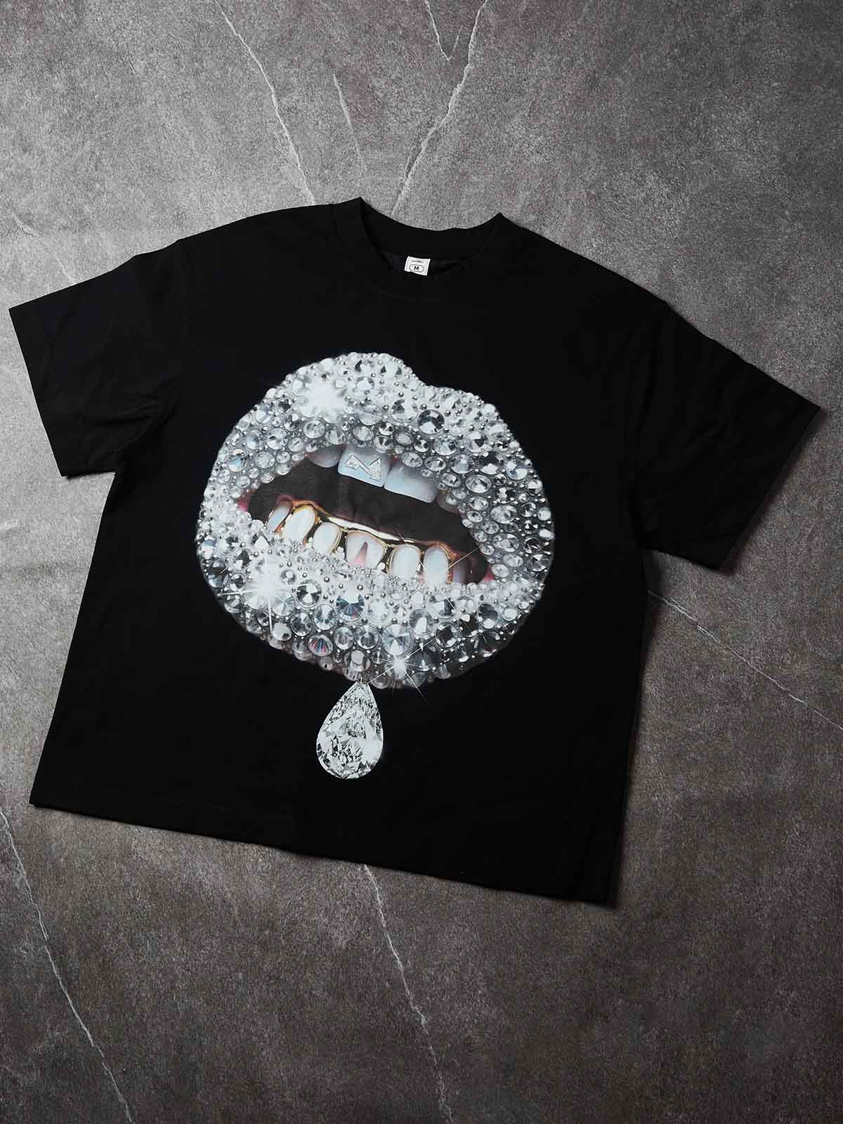 NOISSEY Premium Grey Diamond Lip T-Shirt - Phantom Black 350G Heavyweight Oversized Fit - Image 6