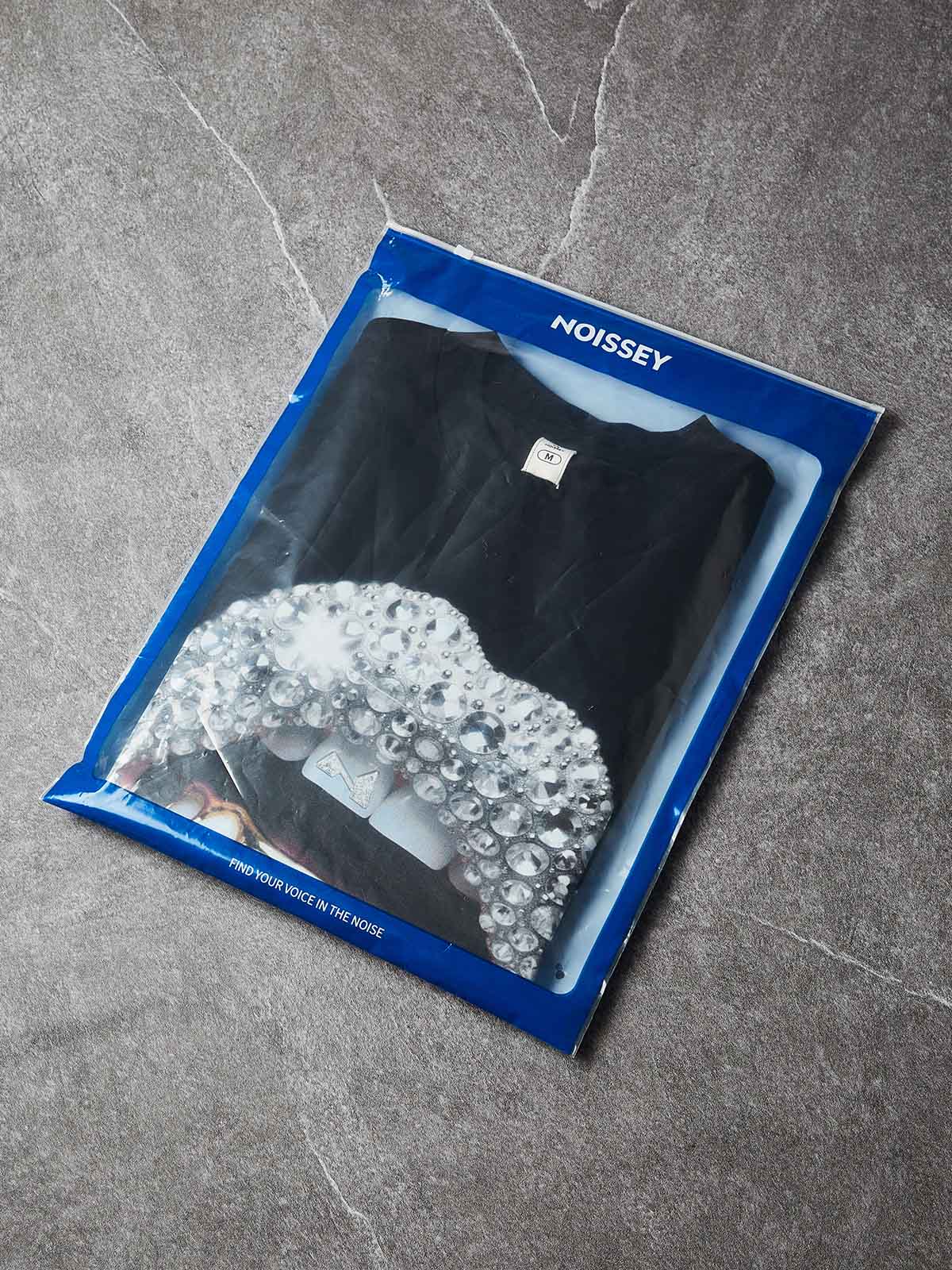 NOISSEY Premium Grey Diamond Lip T-Shirt - Phantom Black 350G Heavyweight Oversized Fit - Image 9