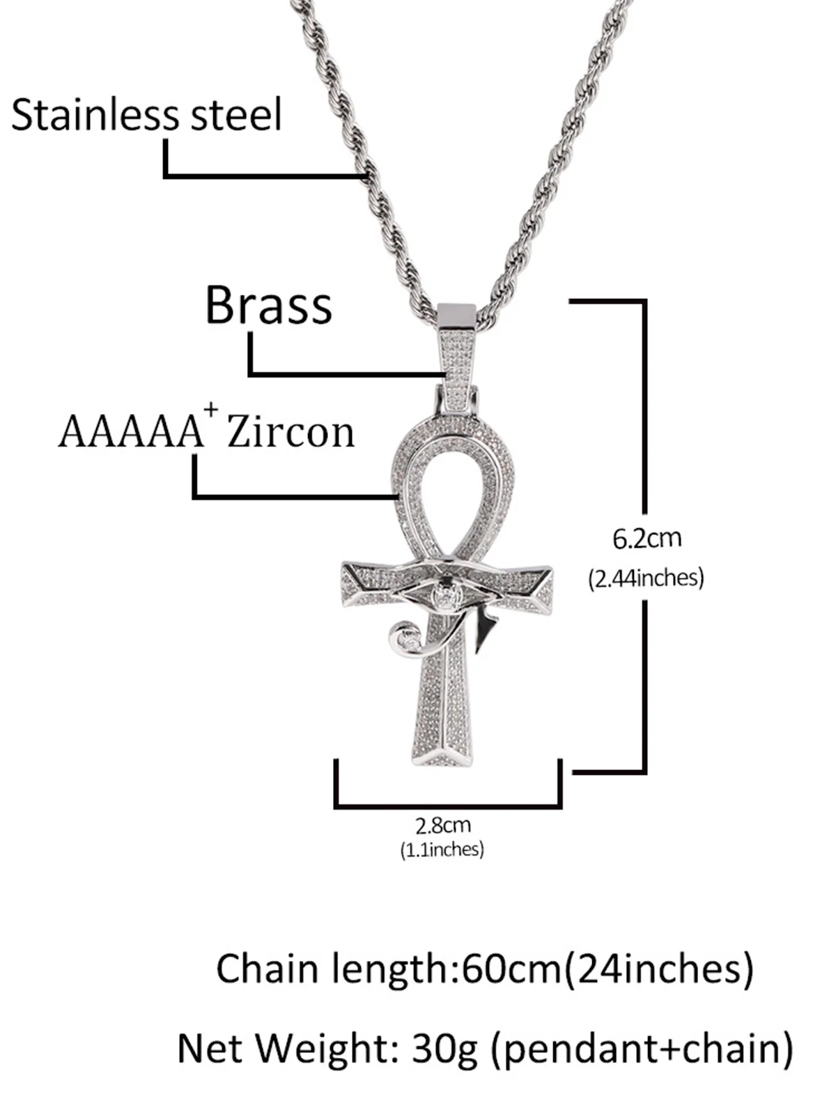 Horus Eye Cross Diamond Necklace - Image 10