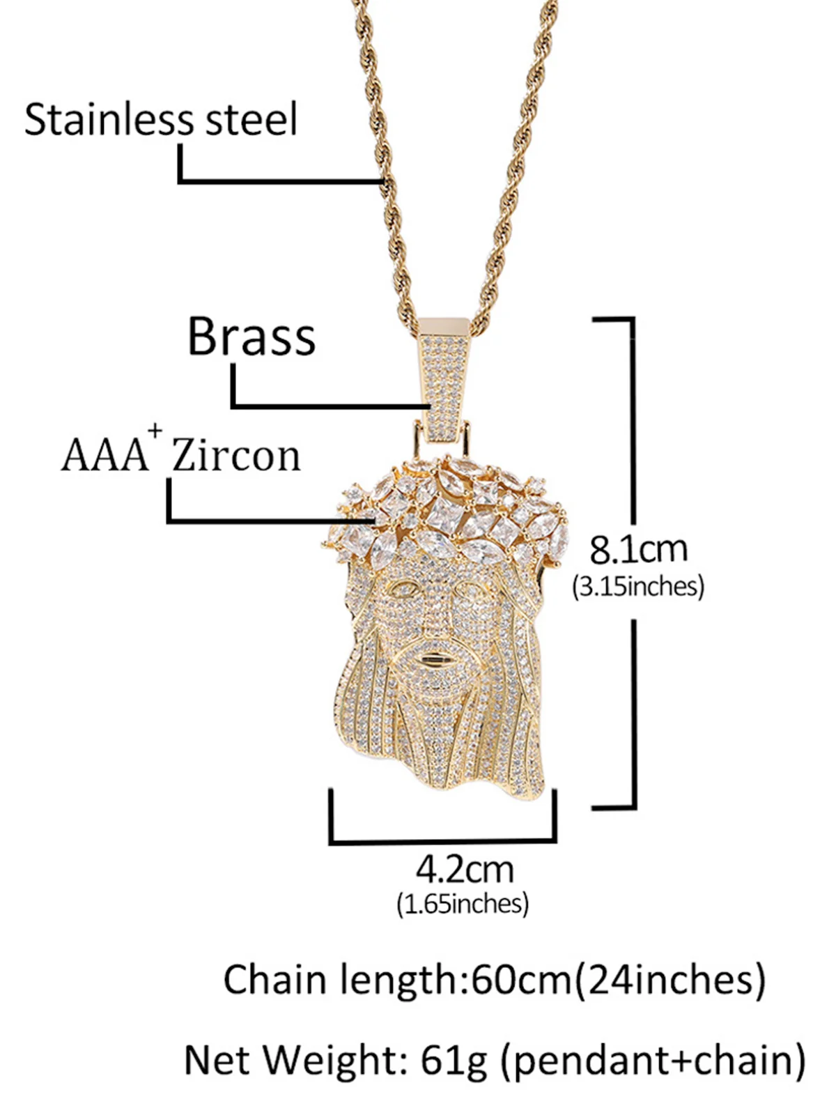 Jesus cubic zirconia full diamond Necklace - Image 6