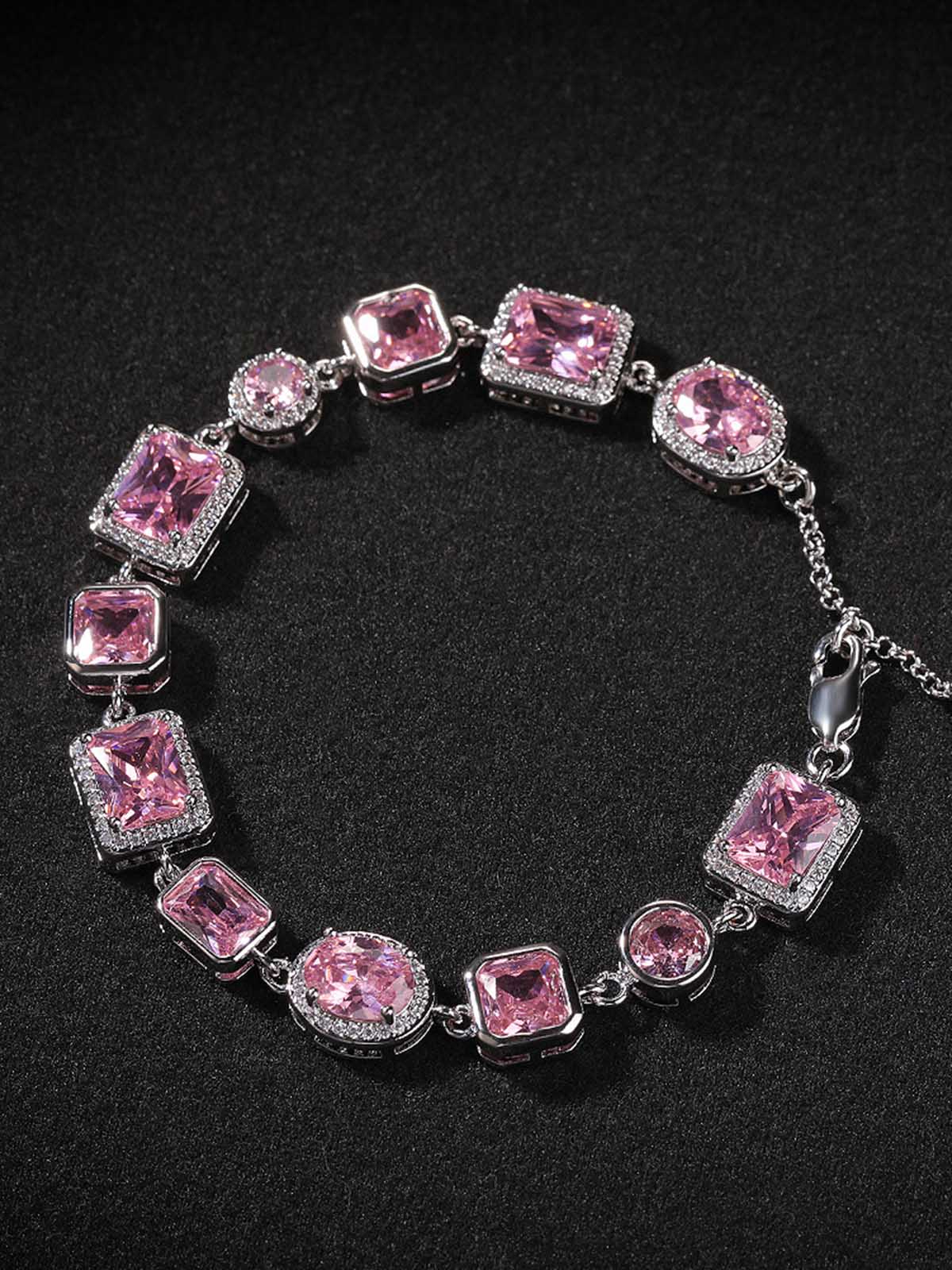 Light - Luxury Geometric Pink Gemstone Simple and Sweet Bracelet - Image 8