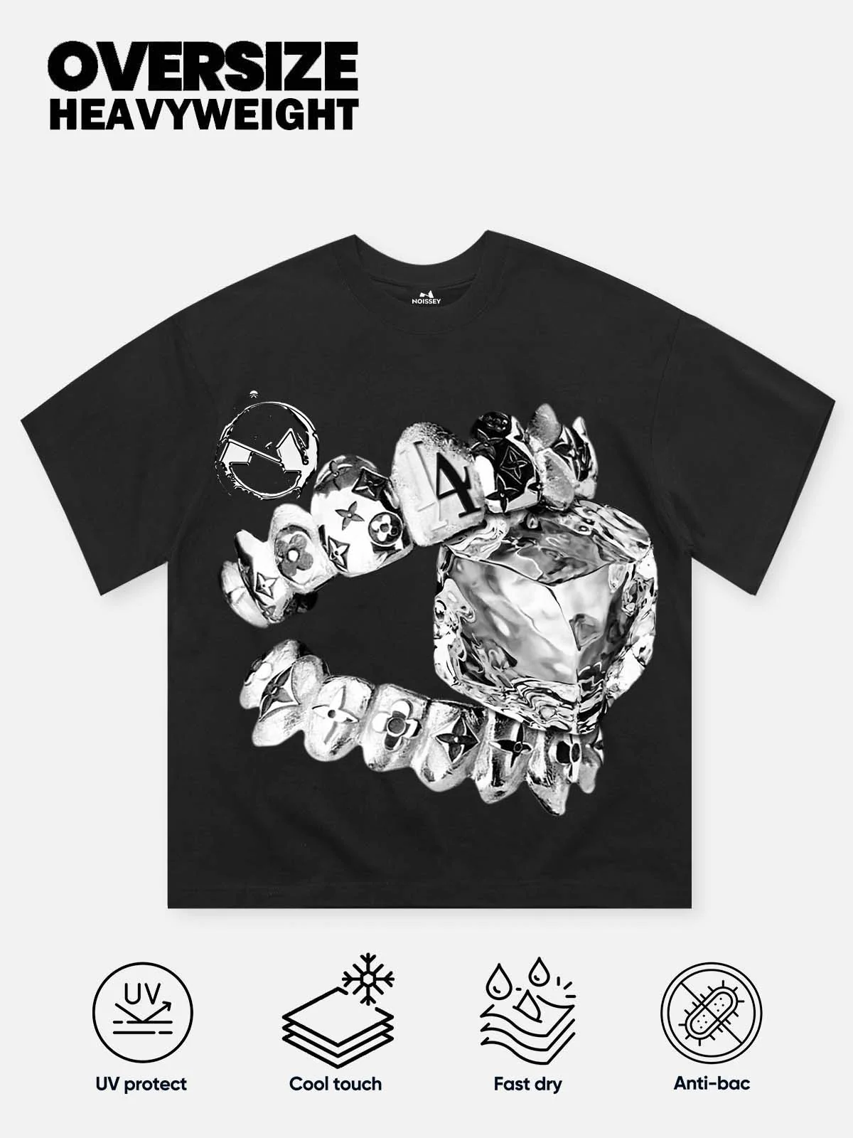 NOISSEY "Liquid Chrome" Monogram Grillz Cooling Oversize Tee - Black - Image 12