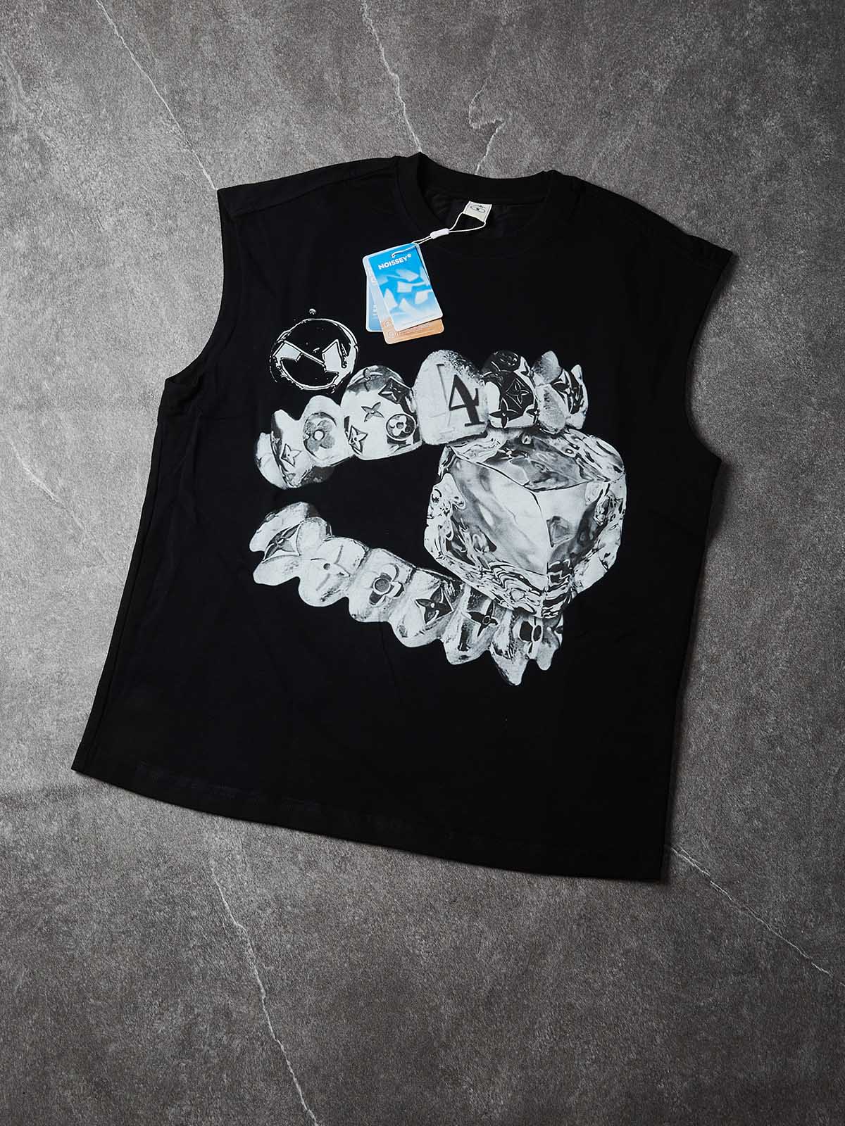 NOISSEY "Liquid Metal Teeth" Graphic Tanktop - Onyx Black Heavyweight Hot-Fix Crafted Sleeveless Tee - Image 6
