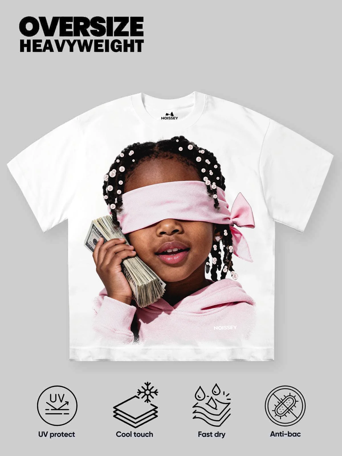 Little Girl with Pink Headscarf and Her Money Print T-shirt - Image 2