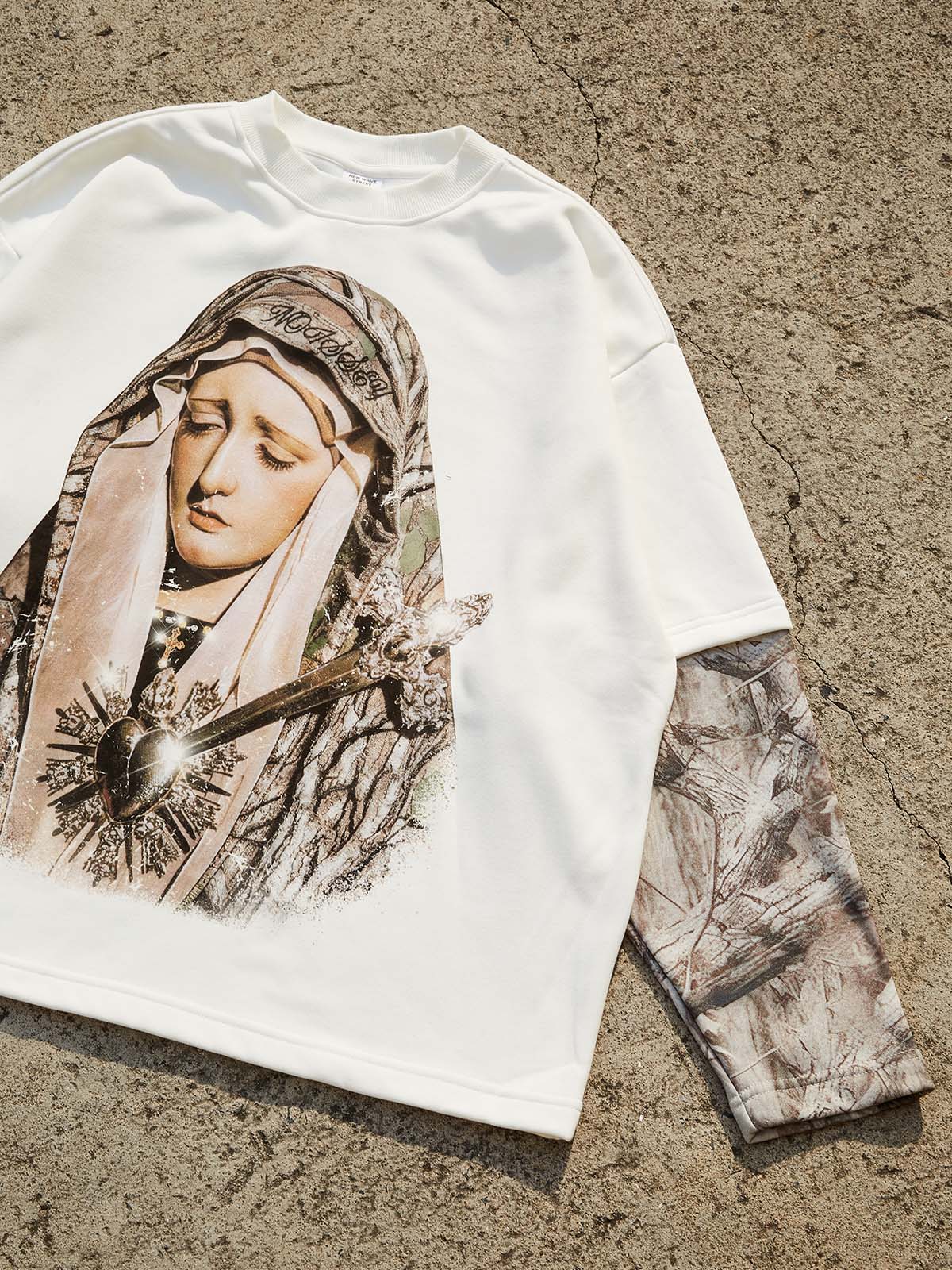 Tree Pattern Headscarf Madonna & Camo Layered Long Sleeve Tee - Image 3