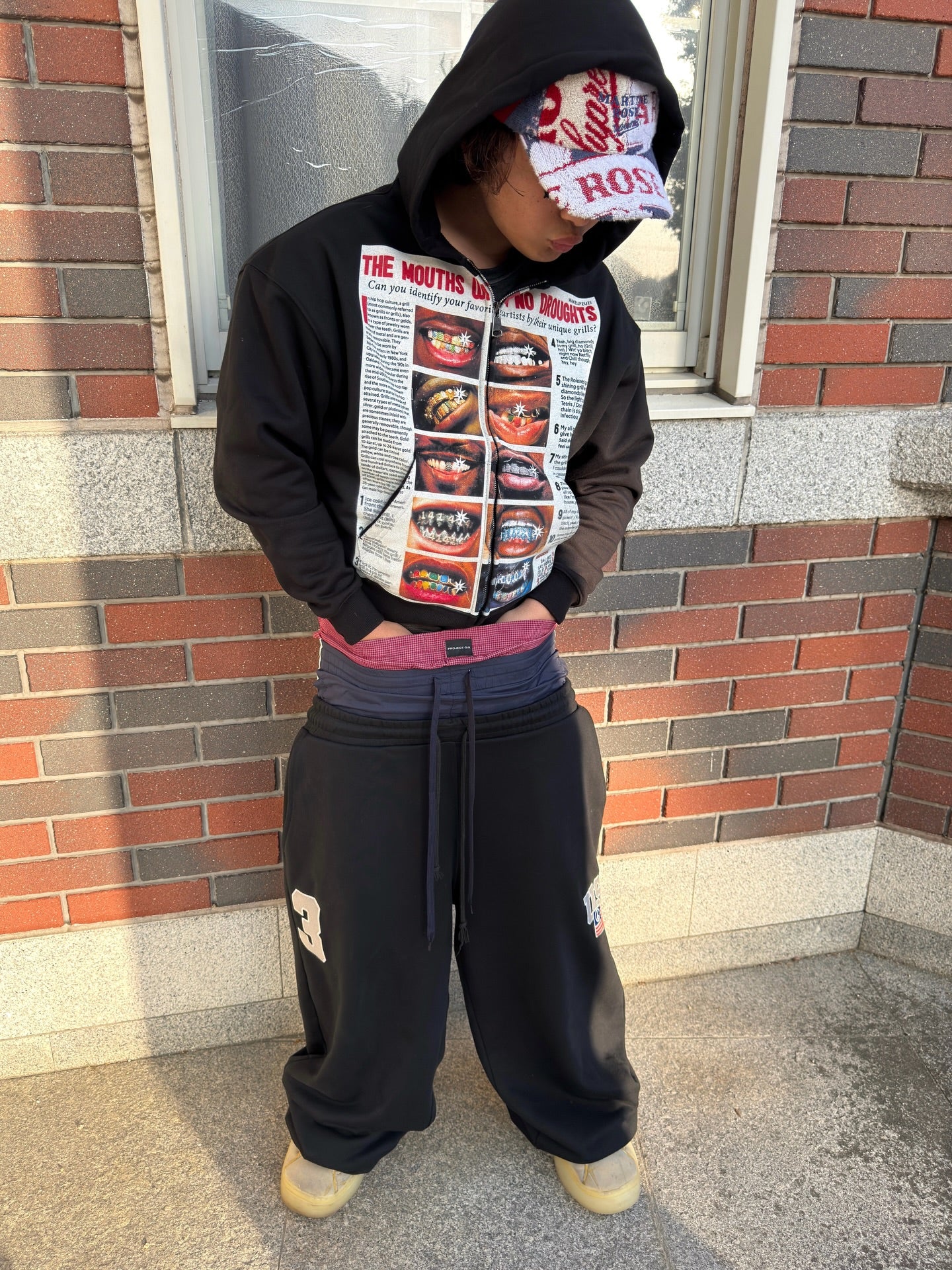 Magazine-style Black Print Boxy Hoodie - Image 3