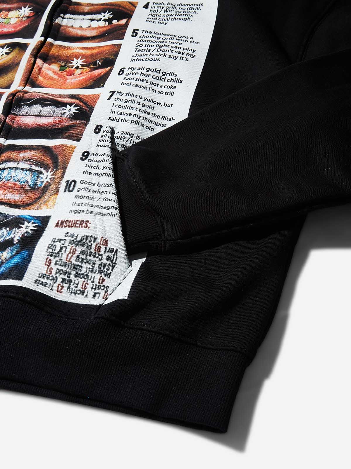 Magazine-style Black Print Boxy Hoodie - Image 8