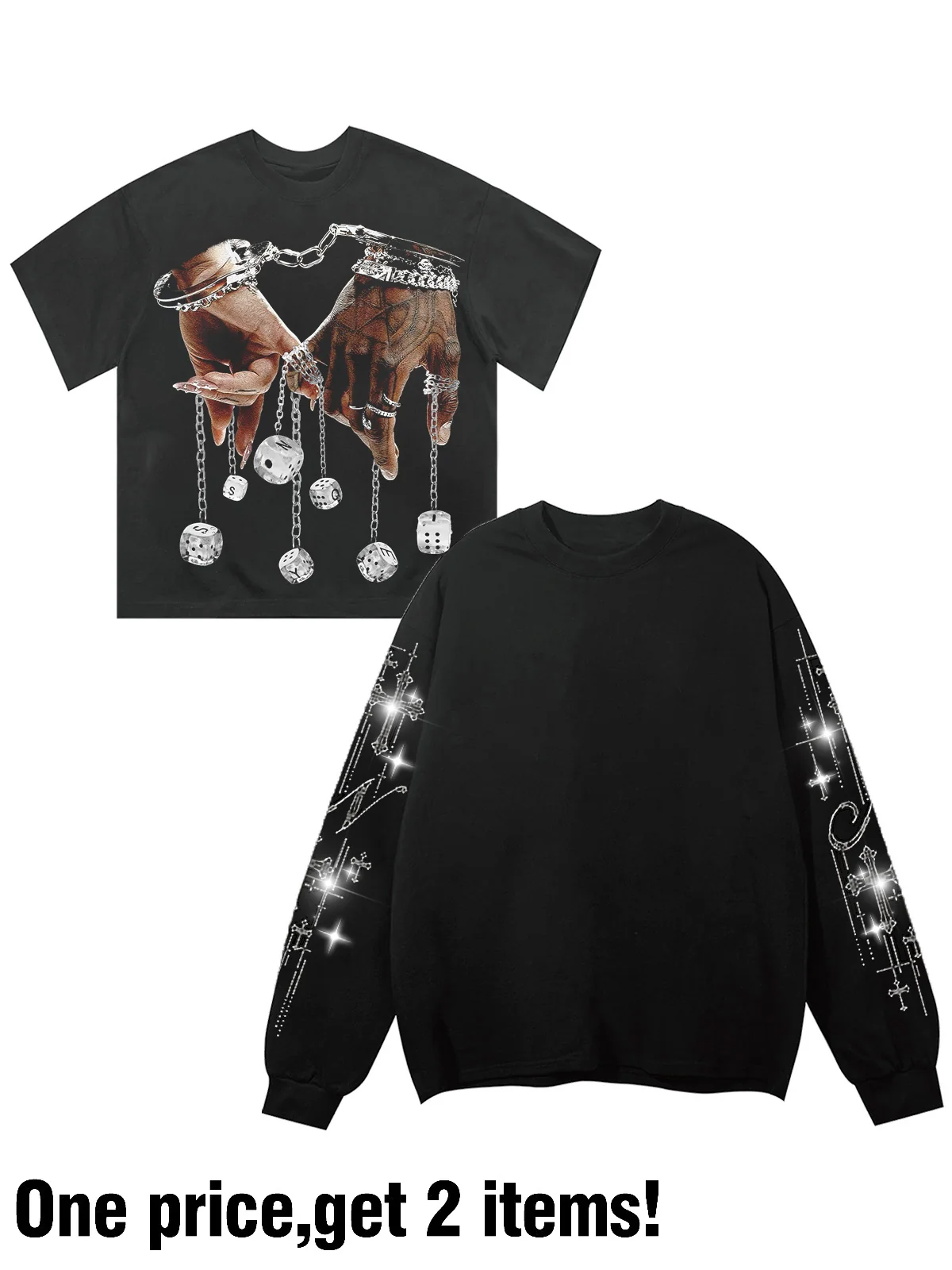 "Make a Promise" Print Long Sleeve with Diamond Accents on Sleeves - Image 3