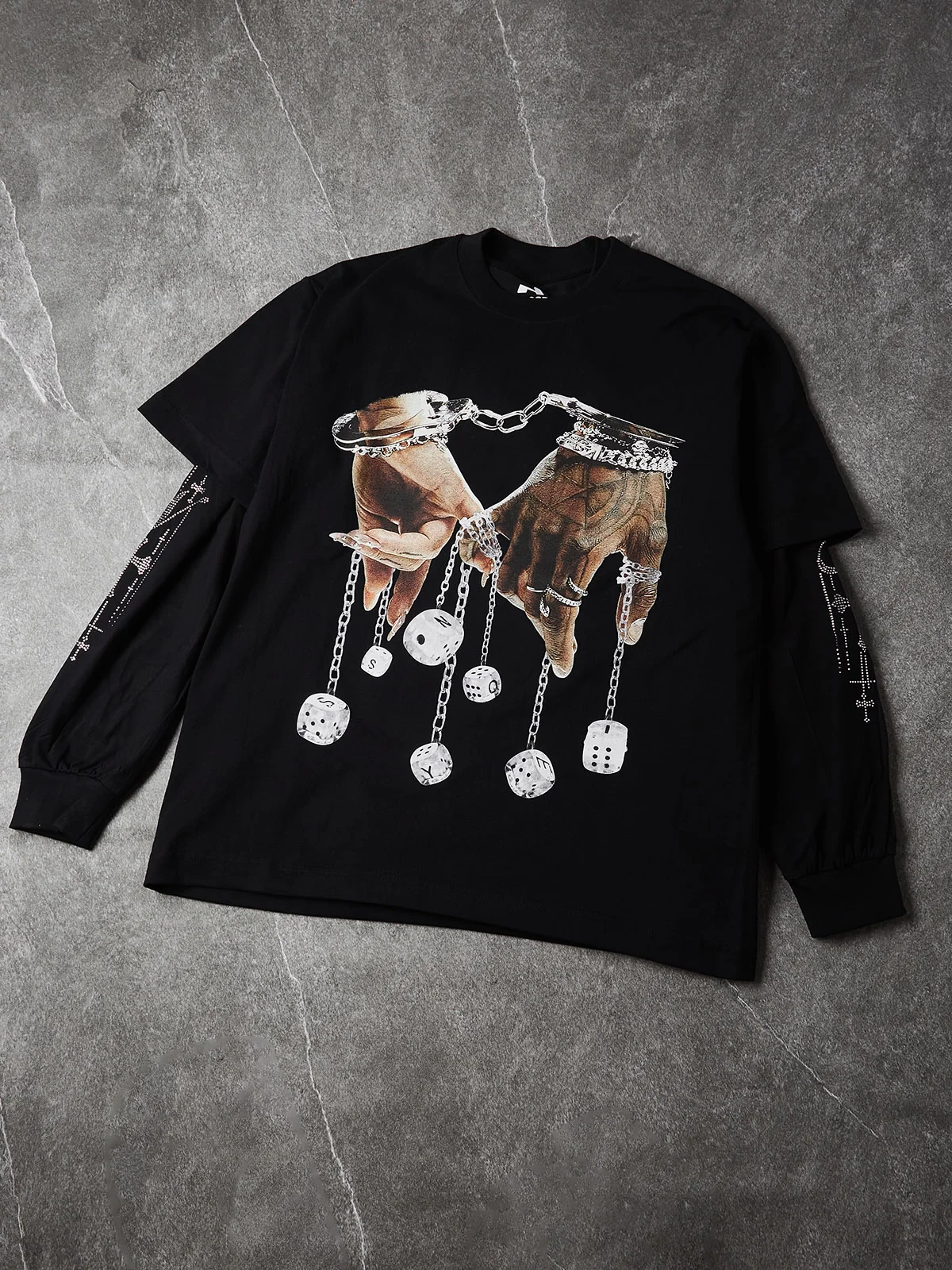 "Make a Promise" Print Long Sleeve with Diamond Accents on Sleeves - Image 4