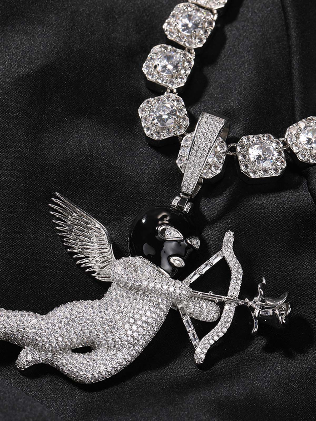 Masked Angel Diamond-Embedded Gold-Plated Rose Cupid's Arrow Necklace - Image 11