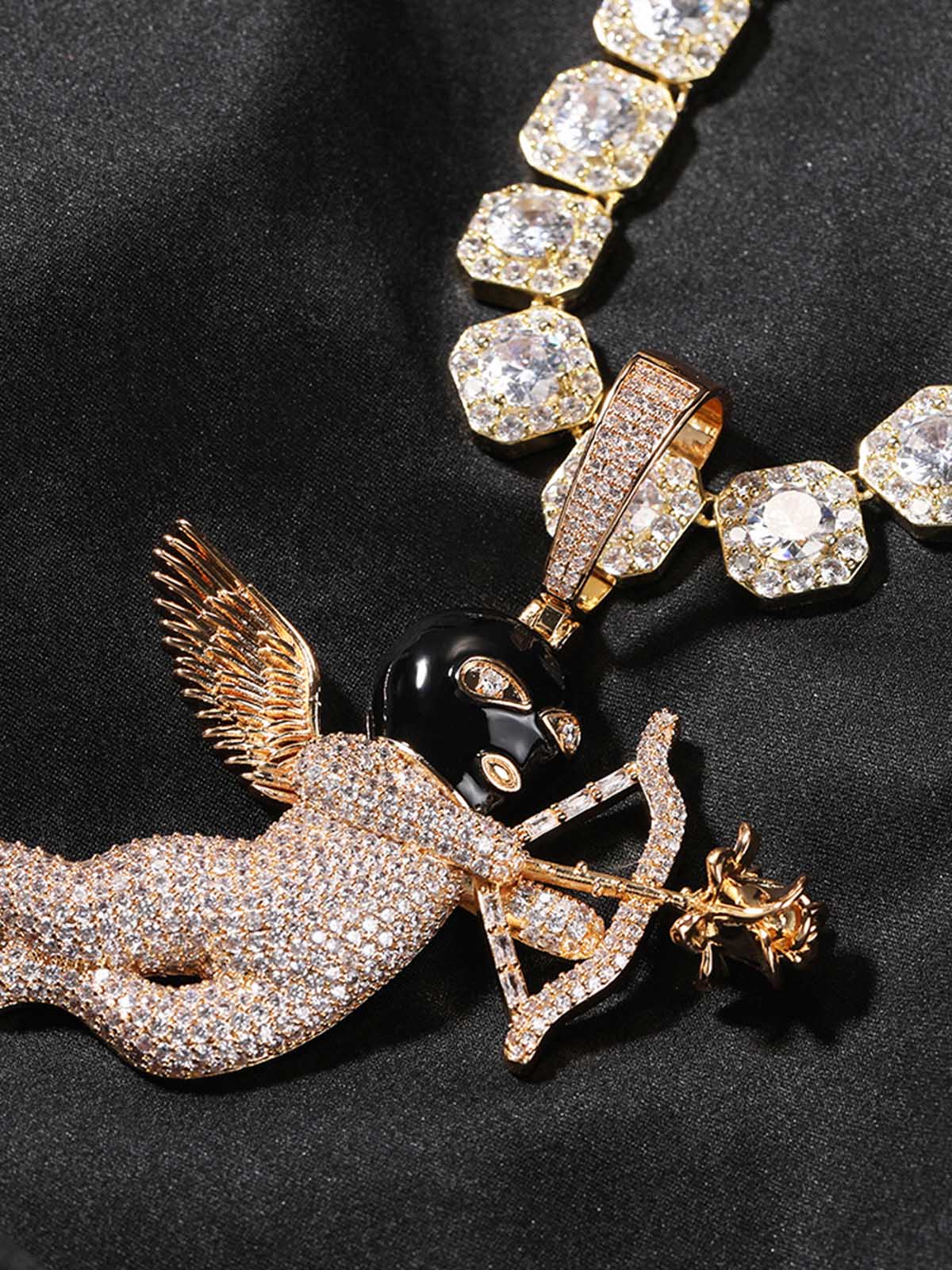 Masked Angel Diamond-Embedded Gold-Plated Rose Cupid's Arrow Necklace - Image 12