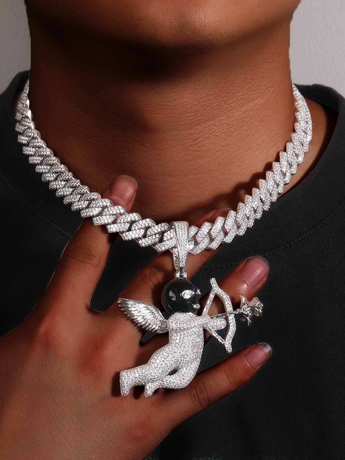 Masked Angel Diamond-Embedded Gold-Plated Rose Cupid's Arrow Necklace - Image 13