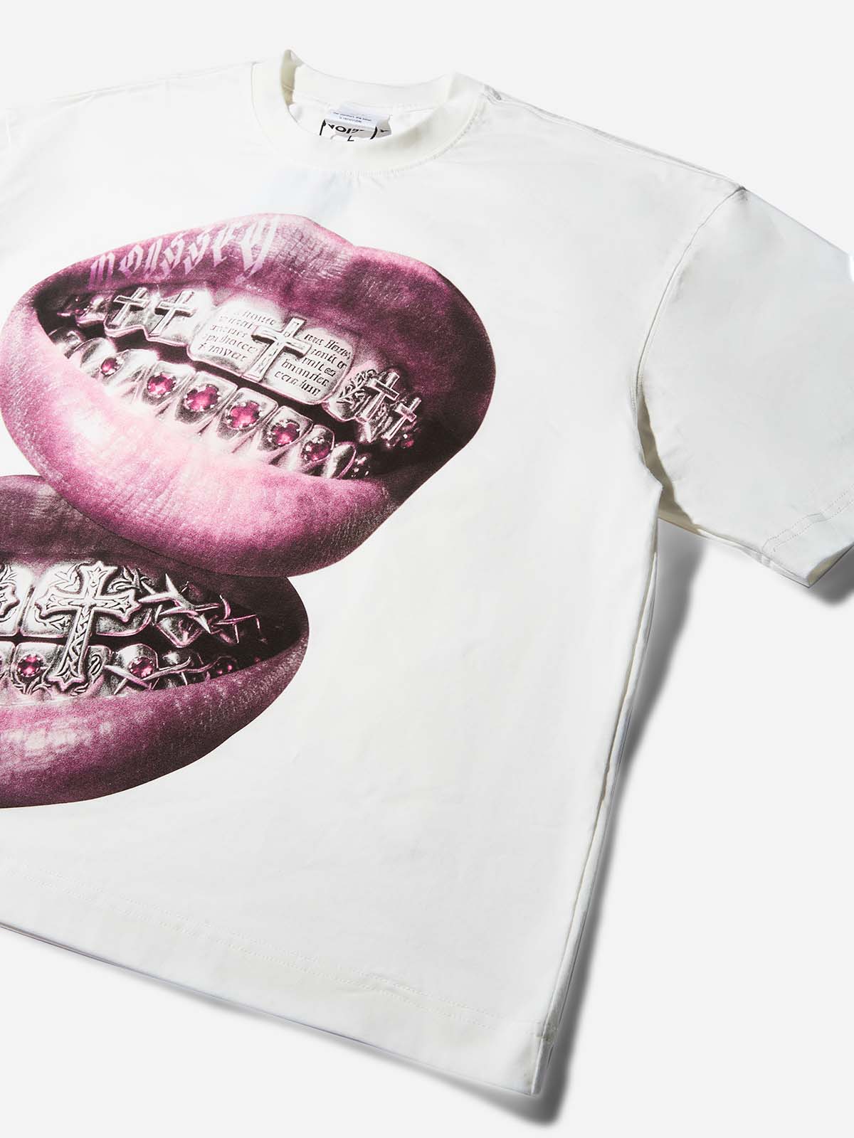 Metal Cross Diamond Grillz Print Boxy Oversized T-shirt - Image 8