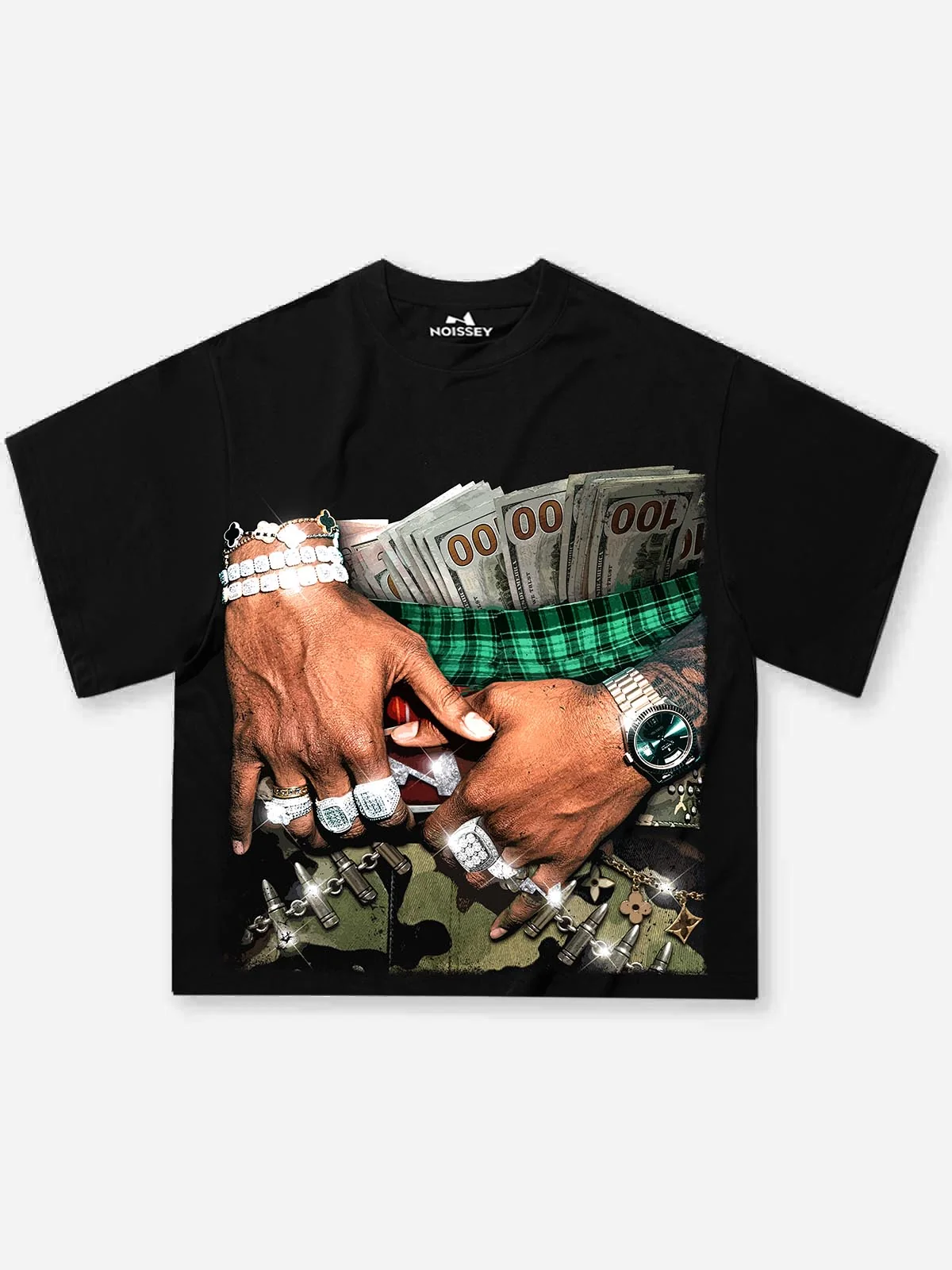 "Baggy Camo & Money" Graphic Boxy Tee - Oversized Streetwear Statement T-Shirt