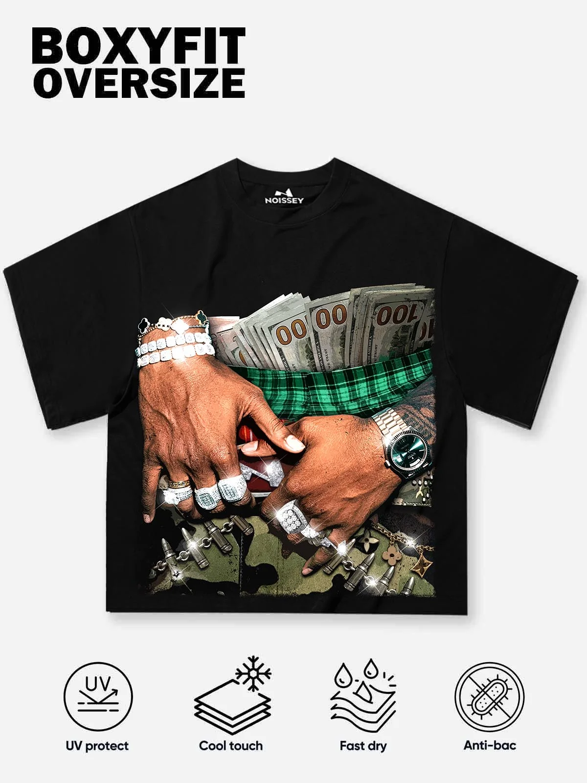 "Baggy Camo & Money" Graphic Boxy Tee - Oversized Streetwear Statement T-Shirt - Image 2