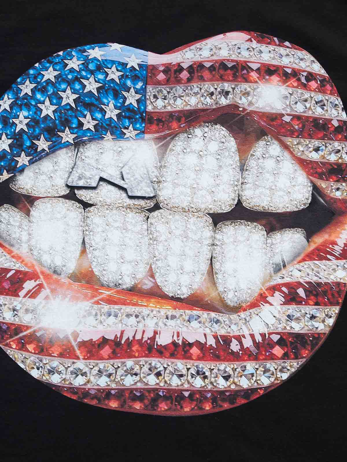 National Flag Rhinestone Art Grills Print Boxy Oversized T-shirt - Image 9