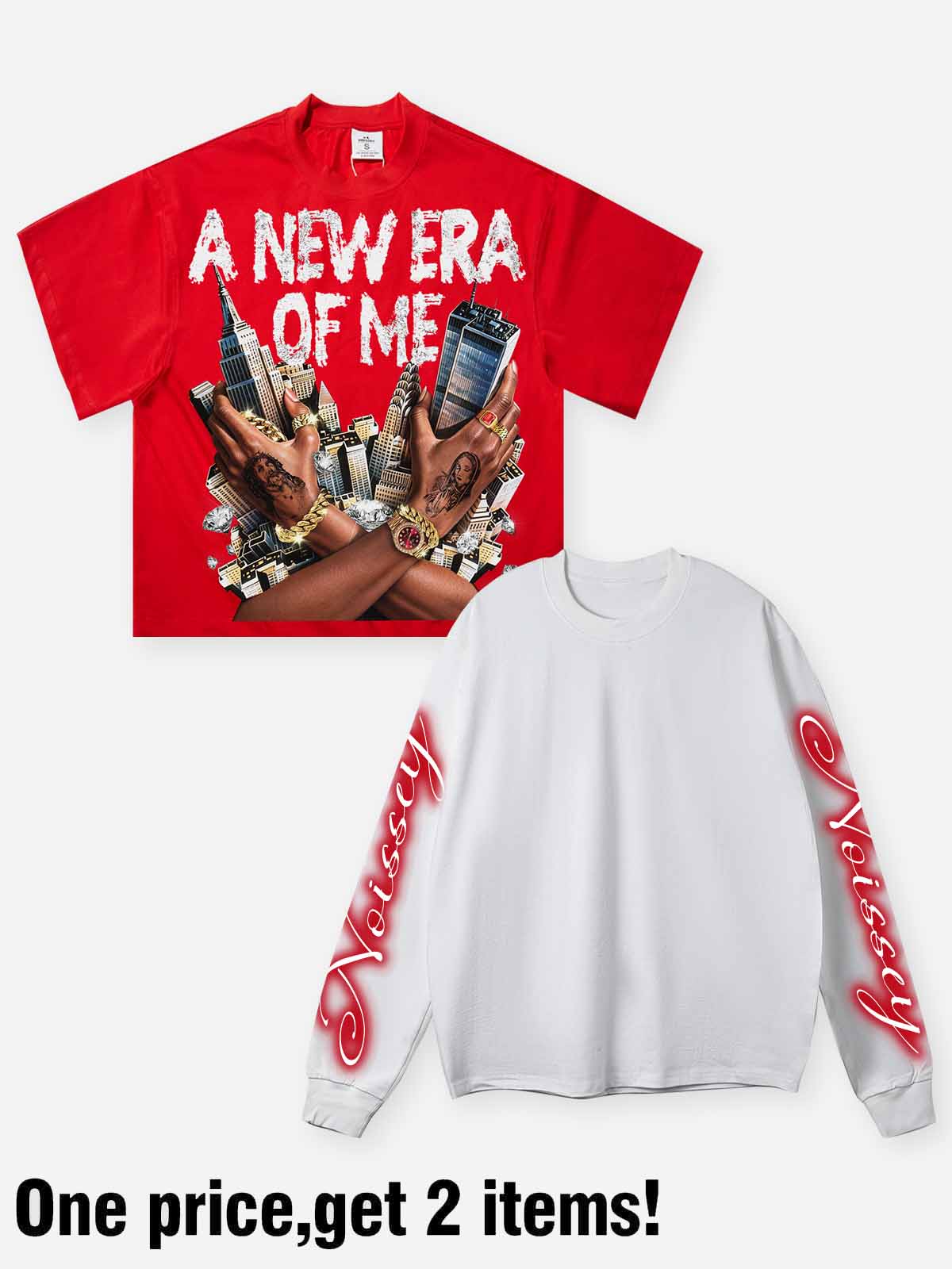 NOISSEY "A New Era Of Me" Double-Sleeve Graphic Sweatshirt - Crimson Red - Image 10