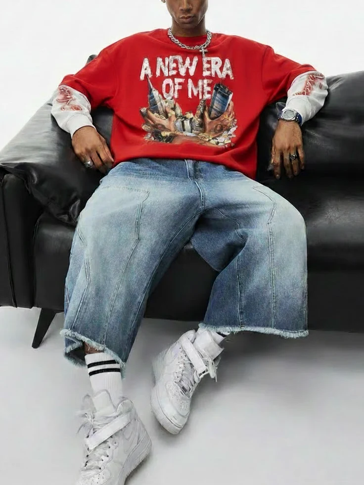 NOISSEY "A New Era Of Me" Double-Sleeve Graphic Sweatshirt - Crimson Red - Image 3