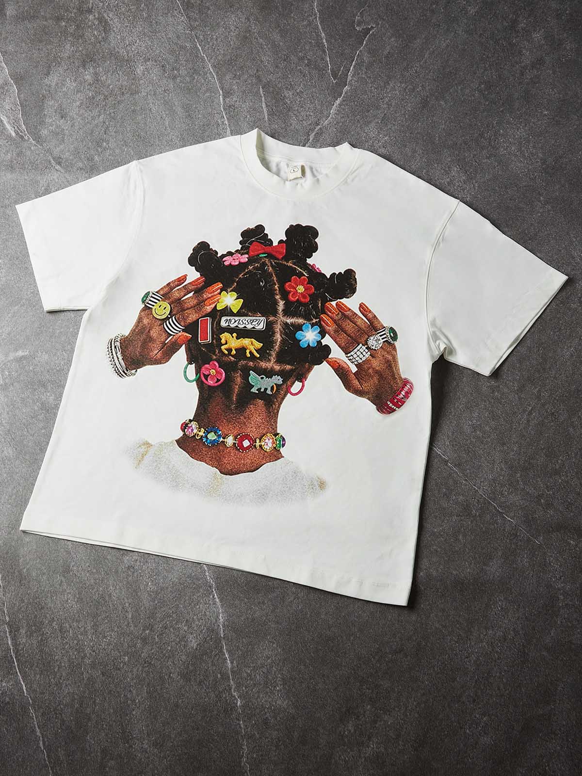 NOISSEY "American Braids" White Tee - Oversized Heavyweight Urban Graphic T-Shirt - Image 6