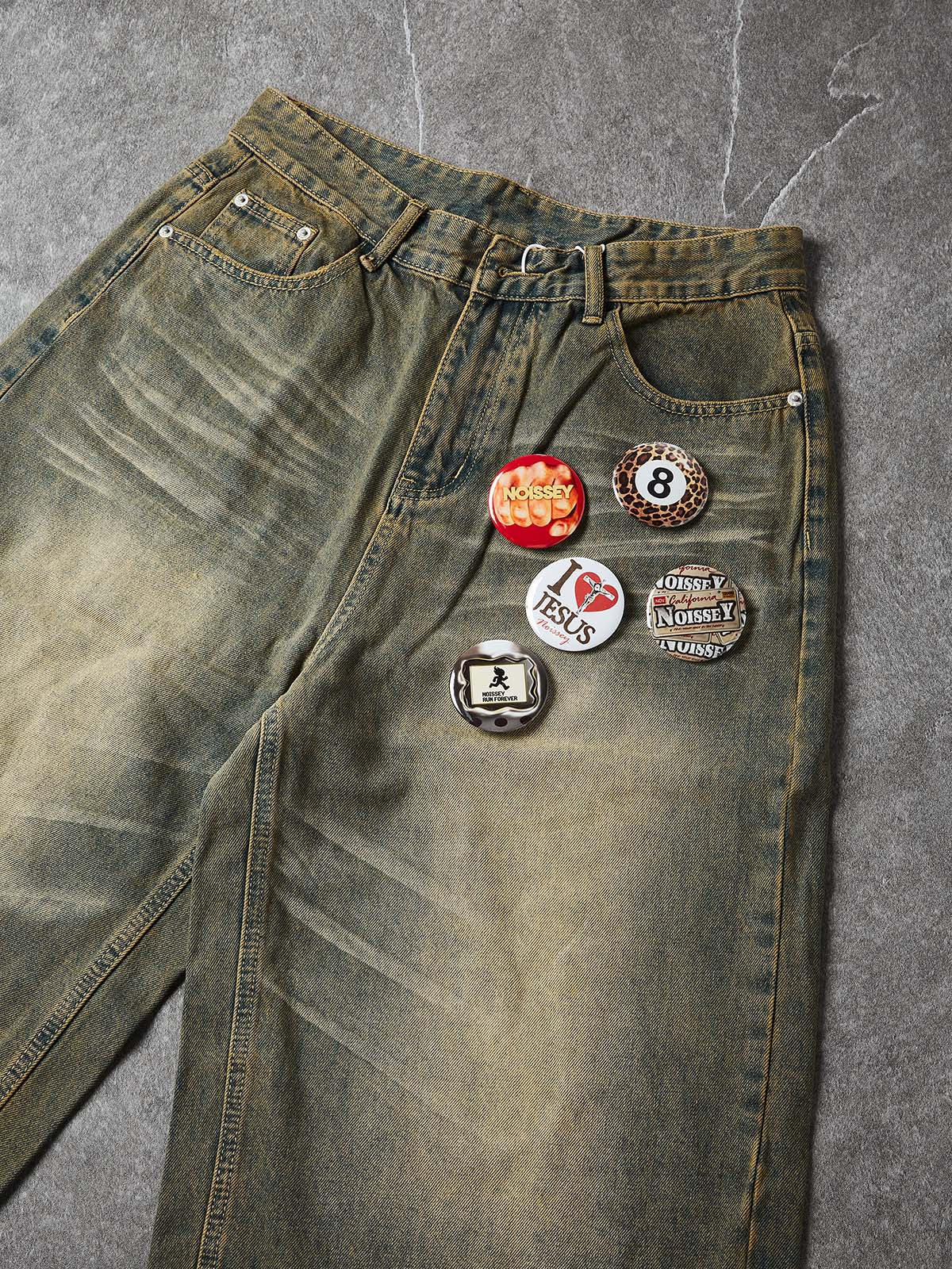 NOISSEY Badge-Work Vintage Wash Boxy Denim Culottes - Dirty Mud - Image 6
