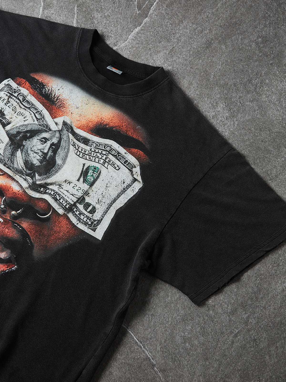 NOISSEY "Blind Wealth" Money Blindfold & Gold Grill Distressed T-Shirt - Washed Black - Image 6