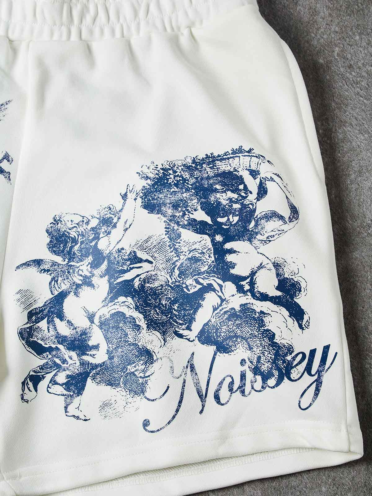NOISSEY "Blue Angel" Cross & Cherub Graphic Heavyweight Slim-Fit Shorts - Pure White - Image 6