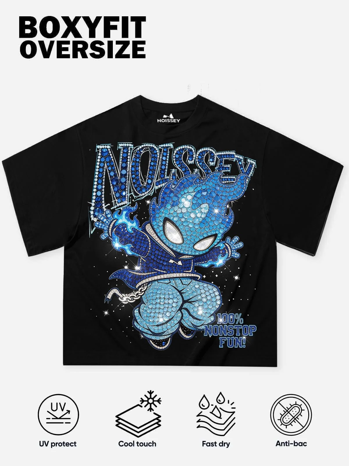 NOISSEY "Blue Ignite" Boxy Heavyweight Crystal Art Tee - Midnight Black - Image 5