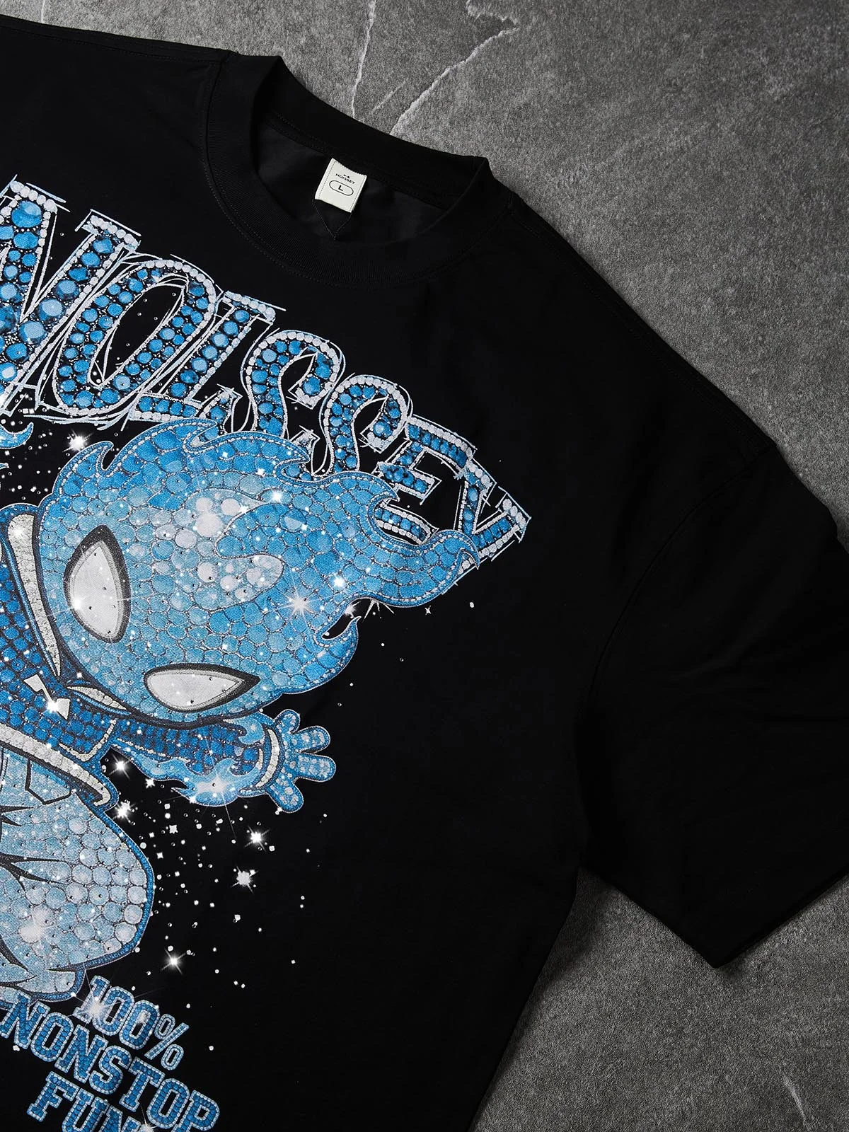 NOISSEY "Blue Ignite" Boxy Heavyweight Crystal Art Tee - Midnight Black - Image 6