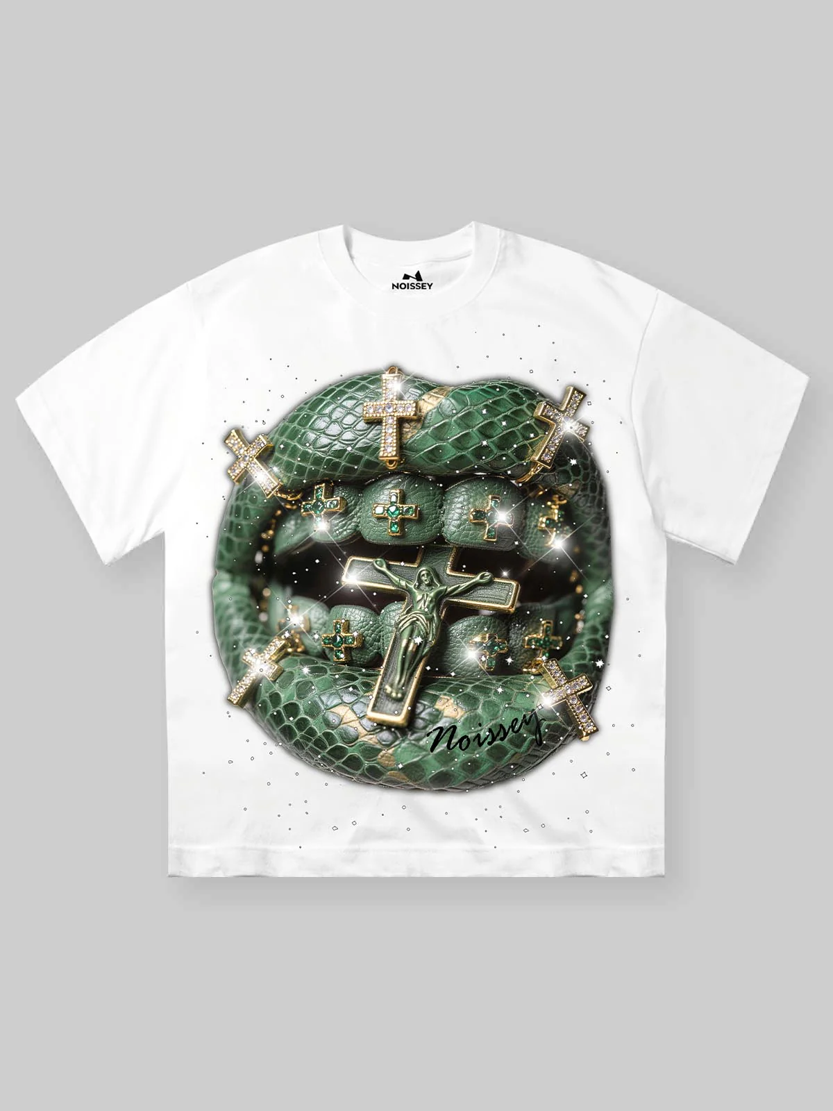 NOISSEY BRONZE SNAKESKIN - ICED OUT CROSS ART BOXY TEE