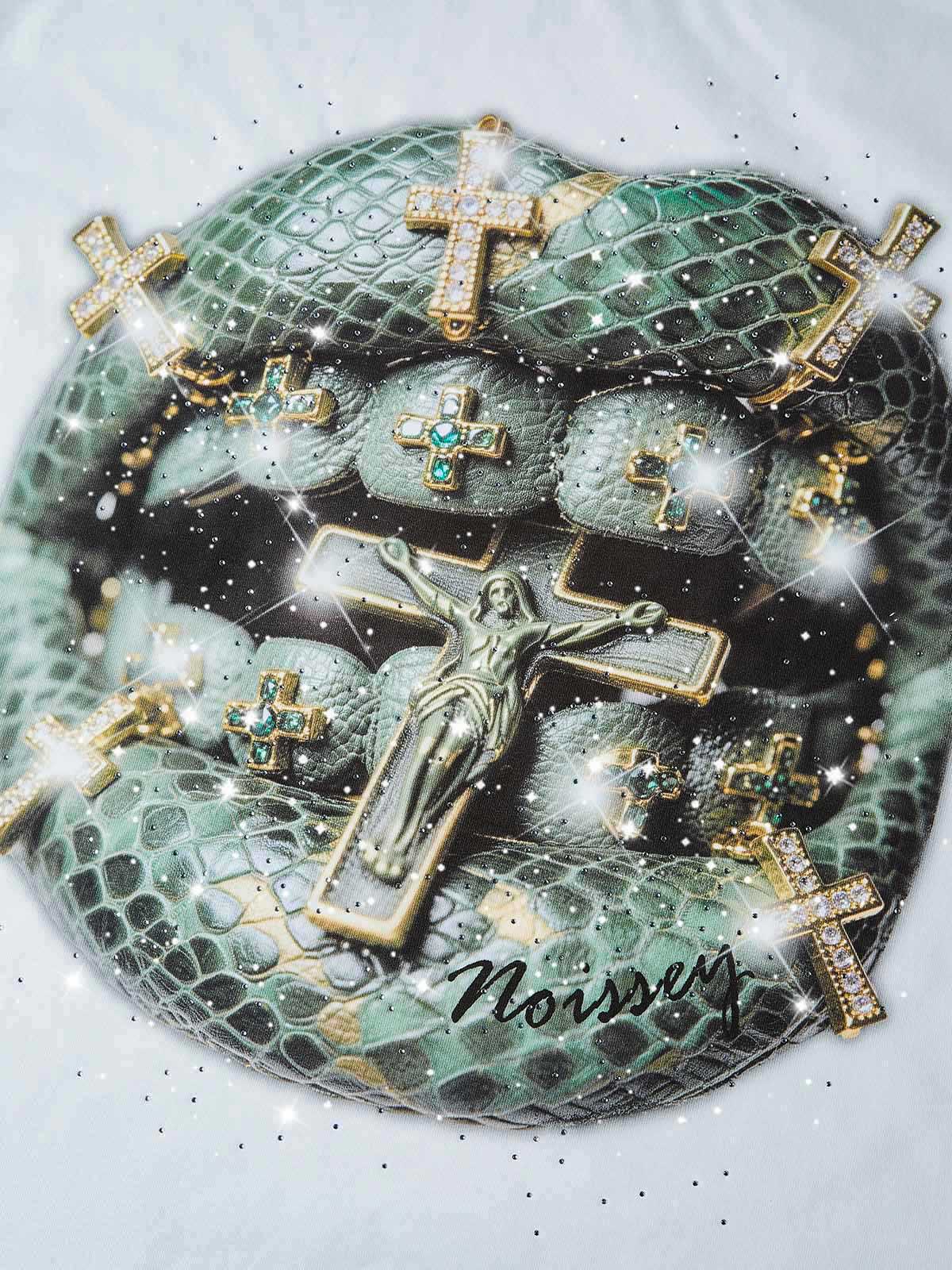 NOISSEY BRONZE SNAKESKIN - ICED OUT CROSS ART BOXY TEE - Image 2
