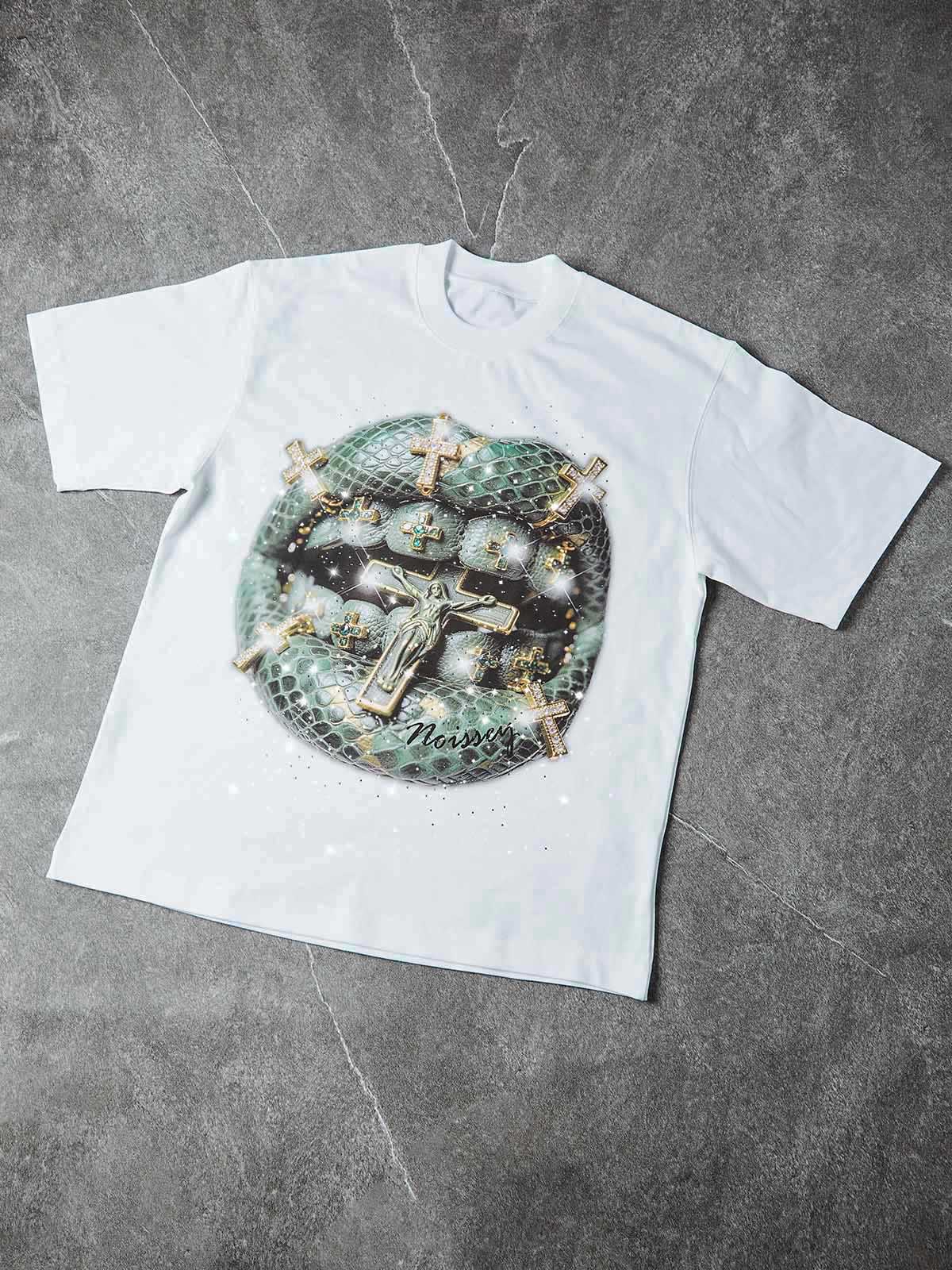 NOISSEY BRONZE SNAKESKIN - ICED OUT CROSS ART BOXY TEE - Image 4