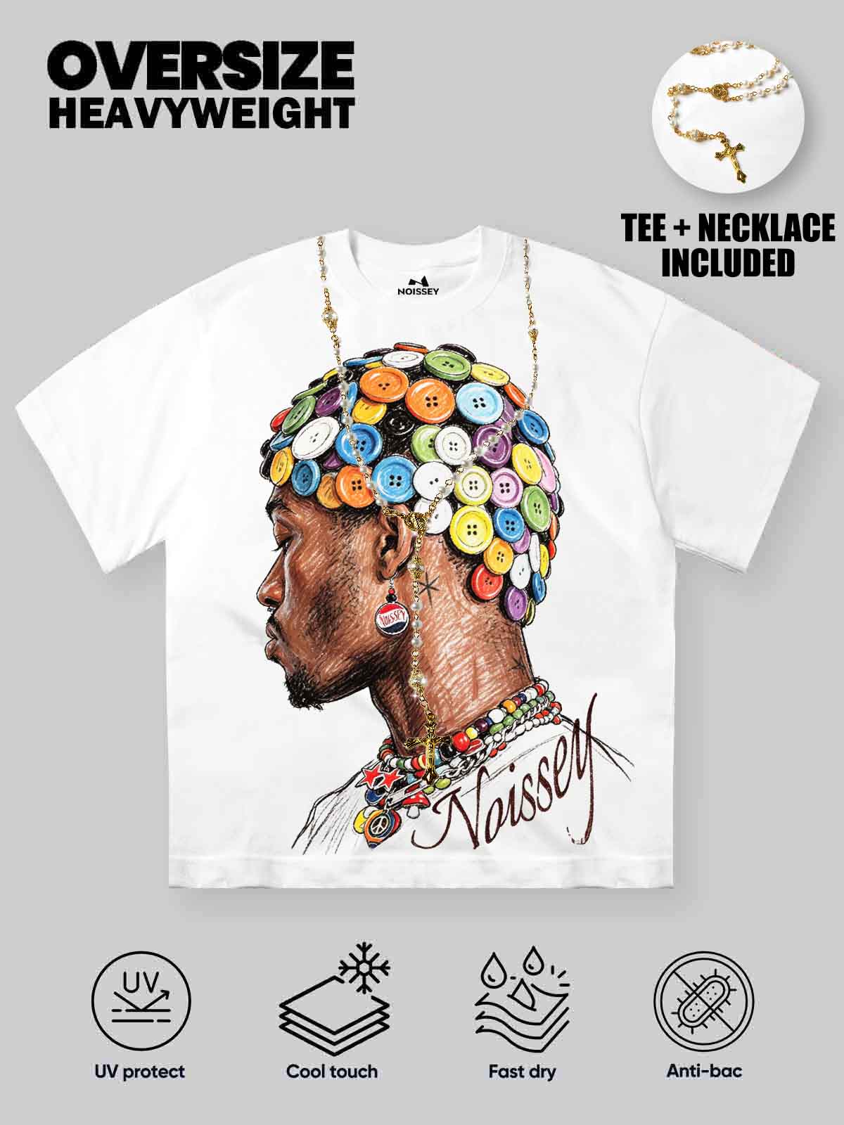 NOISSEY "Button Necklace" White Tee - DIY Combo T-Shirt - Image 3