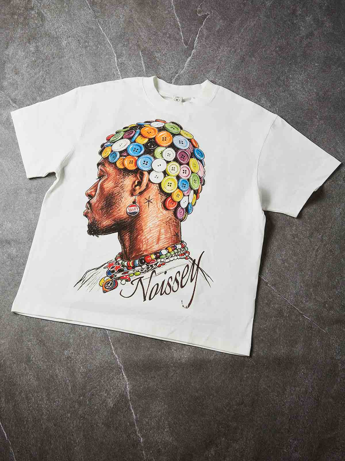 NOISSEY "Button Necklace" White Tee - DIY Combo T-Shirt - Image 6