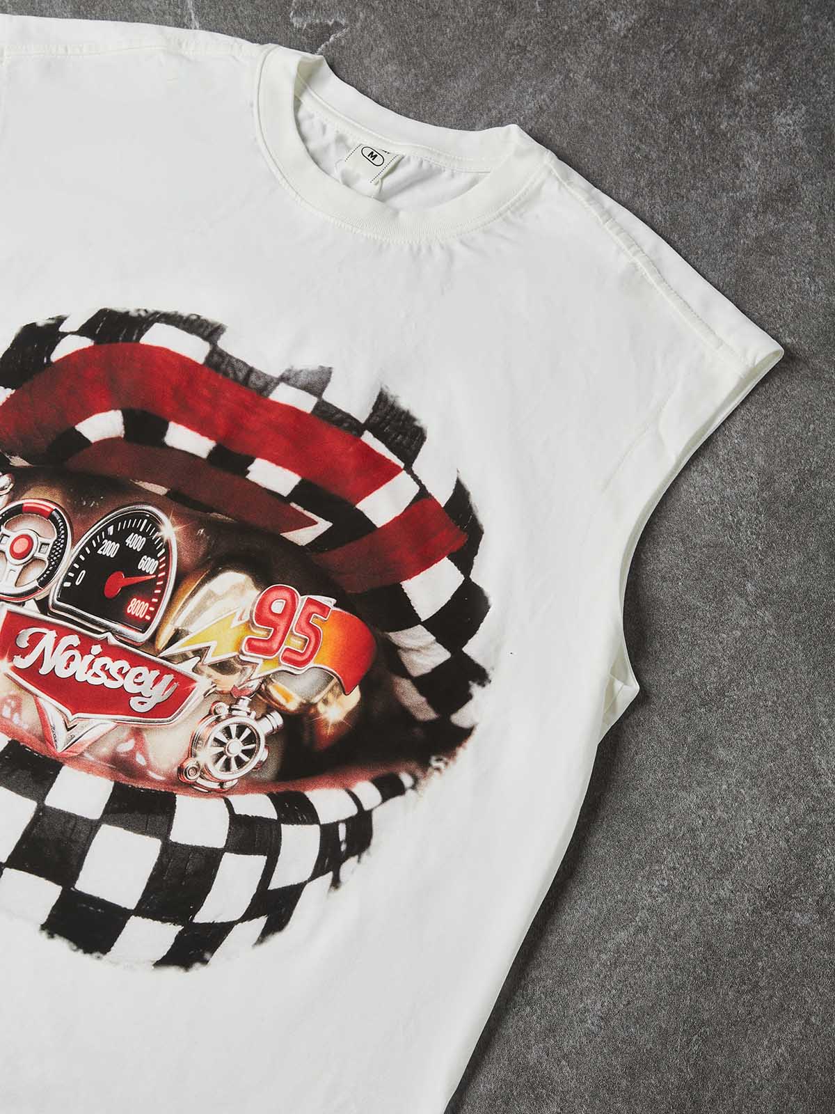 NOISSEY "Checkered Racing Lips" Heavyweight Tanktop - White Boxy Graphic Tank - Image 6