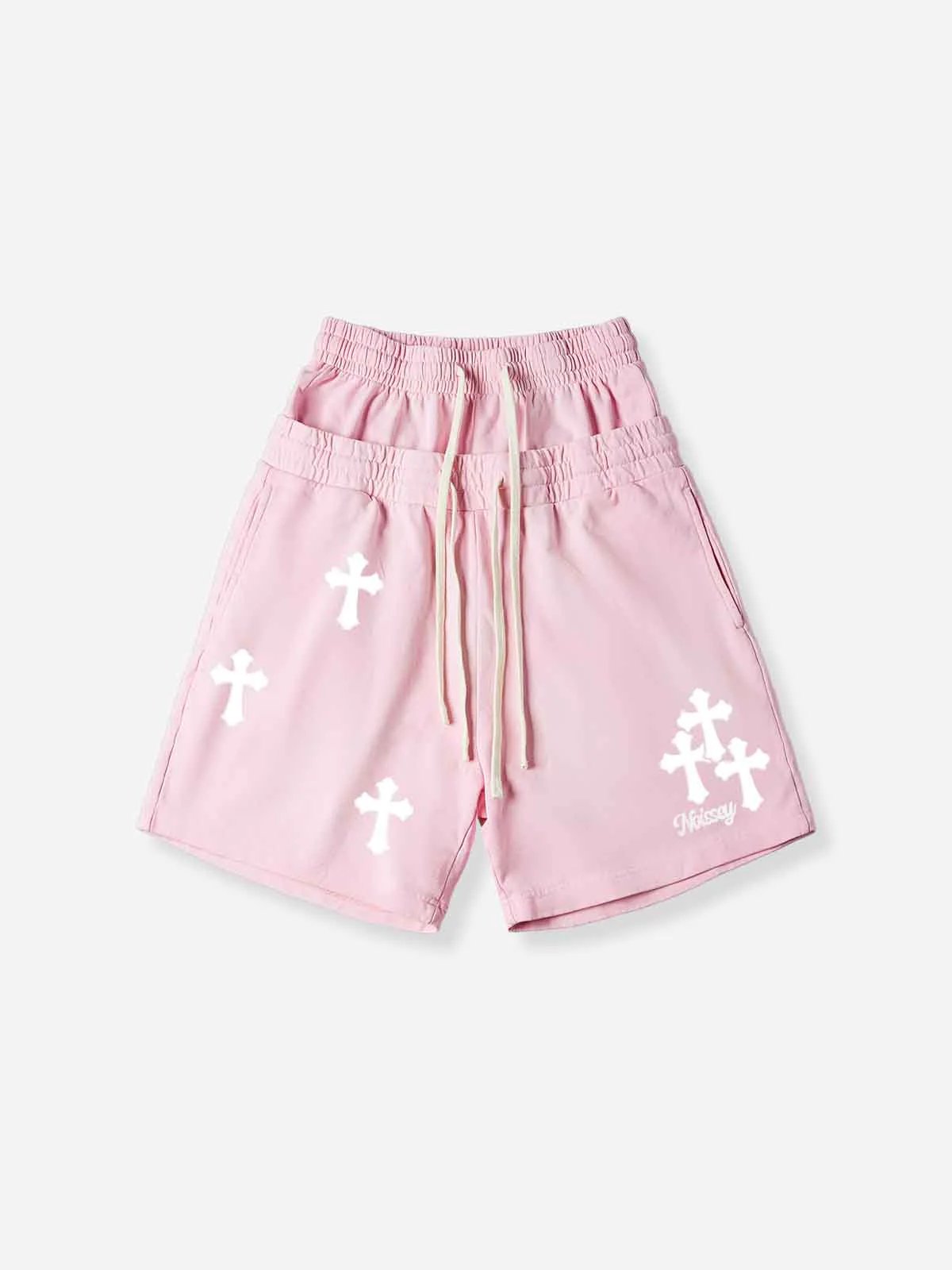 NOISSEY CHERRY BLOSSOM PINK WHITE CROSS CLUSTER GRAPHIC SHORTS