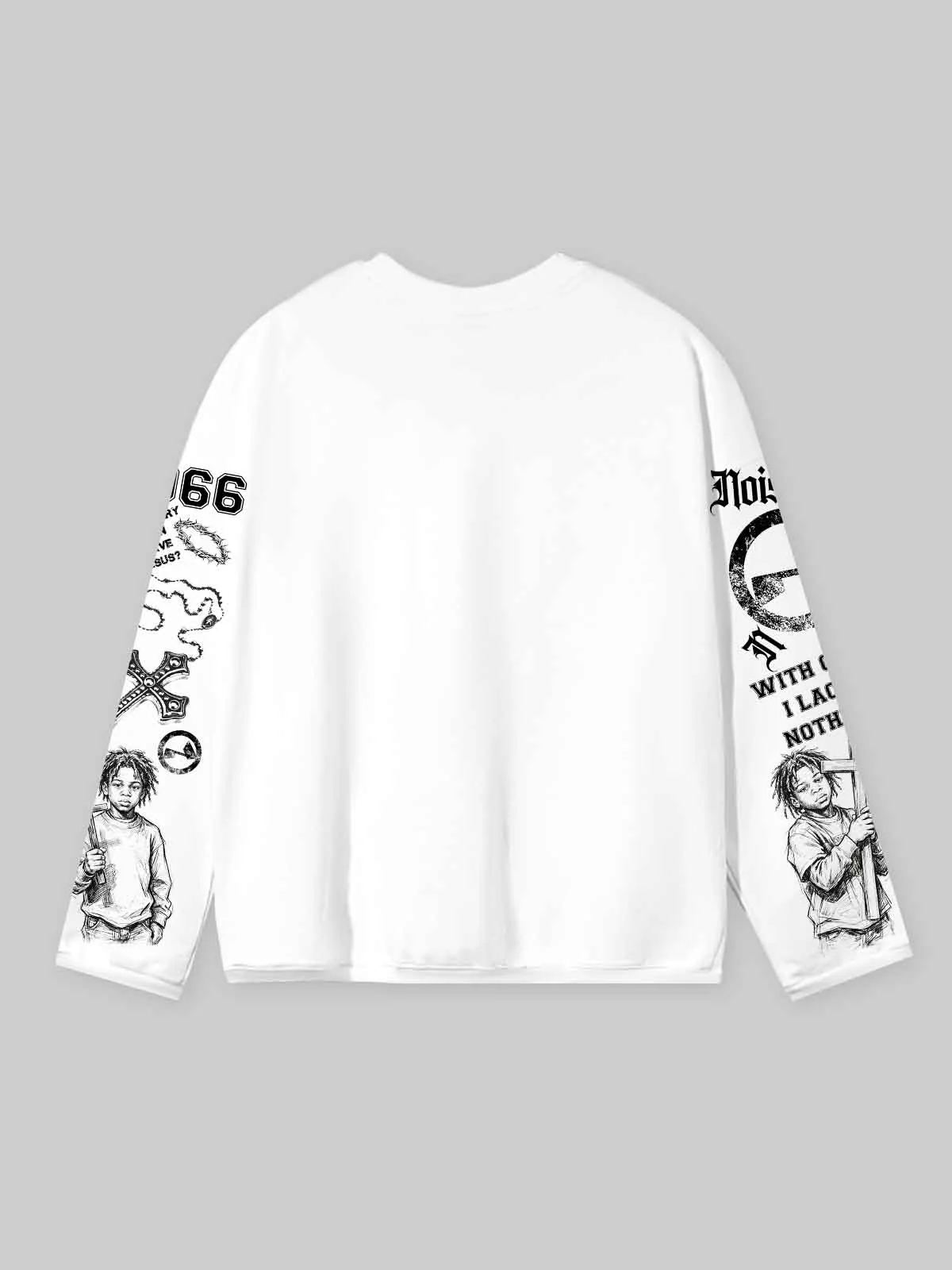 NOISSEY "Child of God" Praying Children Sketch Graphic Long-Sleeve Tee - Pure White - Image 10