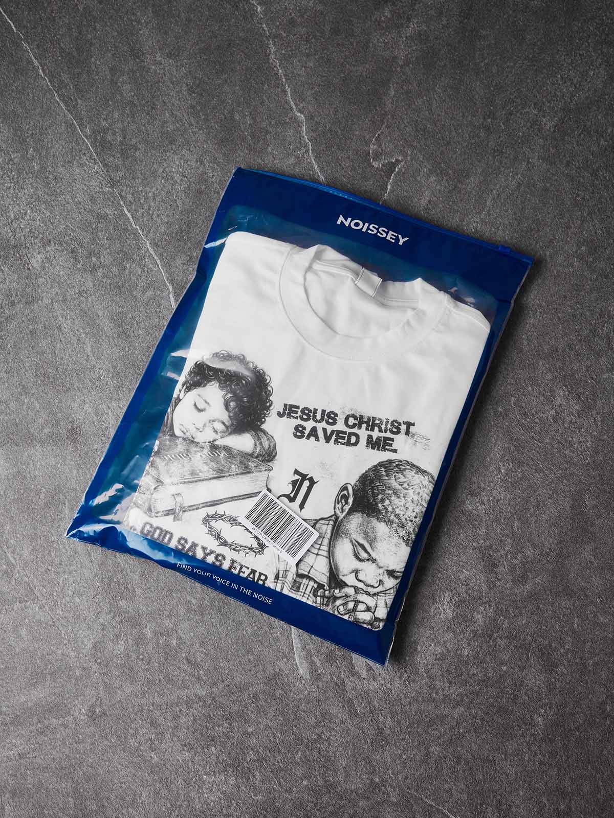 NOISSEY "Child of God" Praying Children Sketch Graphic Long-Sleeve Tee - Pure White - Image 7