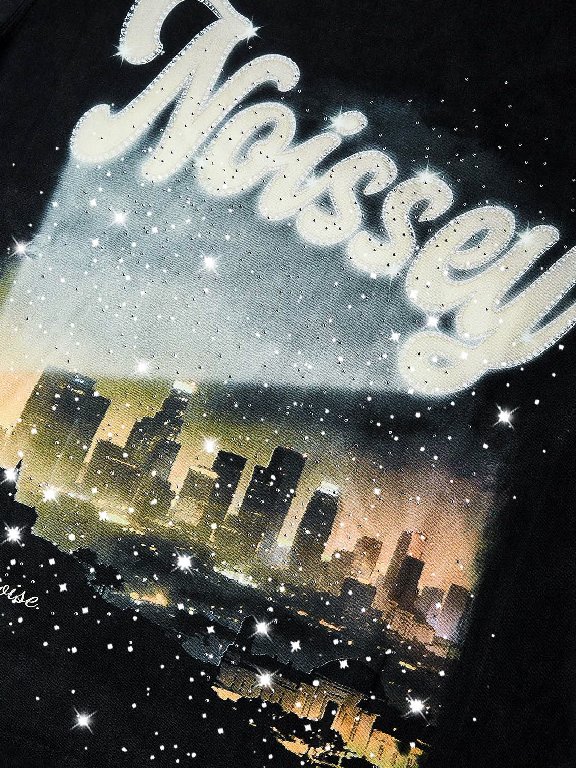 NOISSEY "City Lights" Boxy Vintage Wash Rhinestone Logo Tee - Washed Black - Image 2