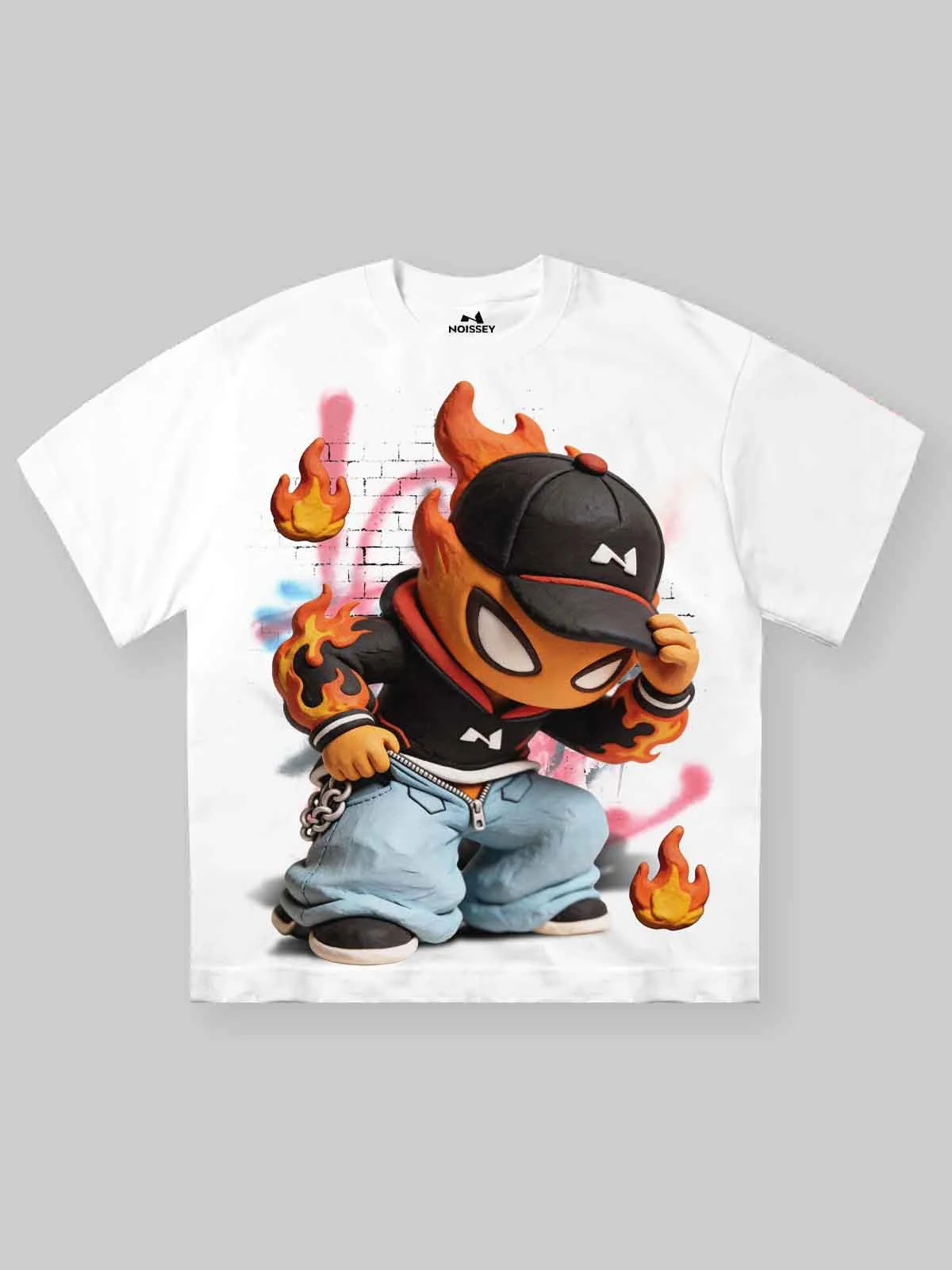 NOISSEY "Clay Graffiti Igniter" White Tee - Oversized Heavyweight Graphic T-Shirt