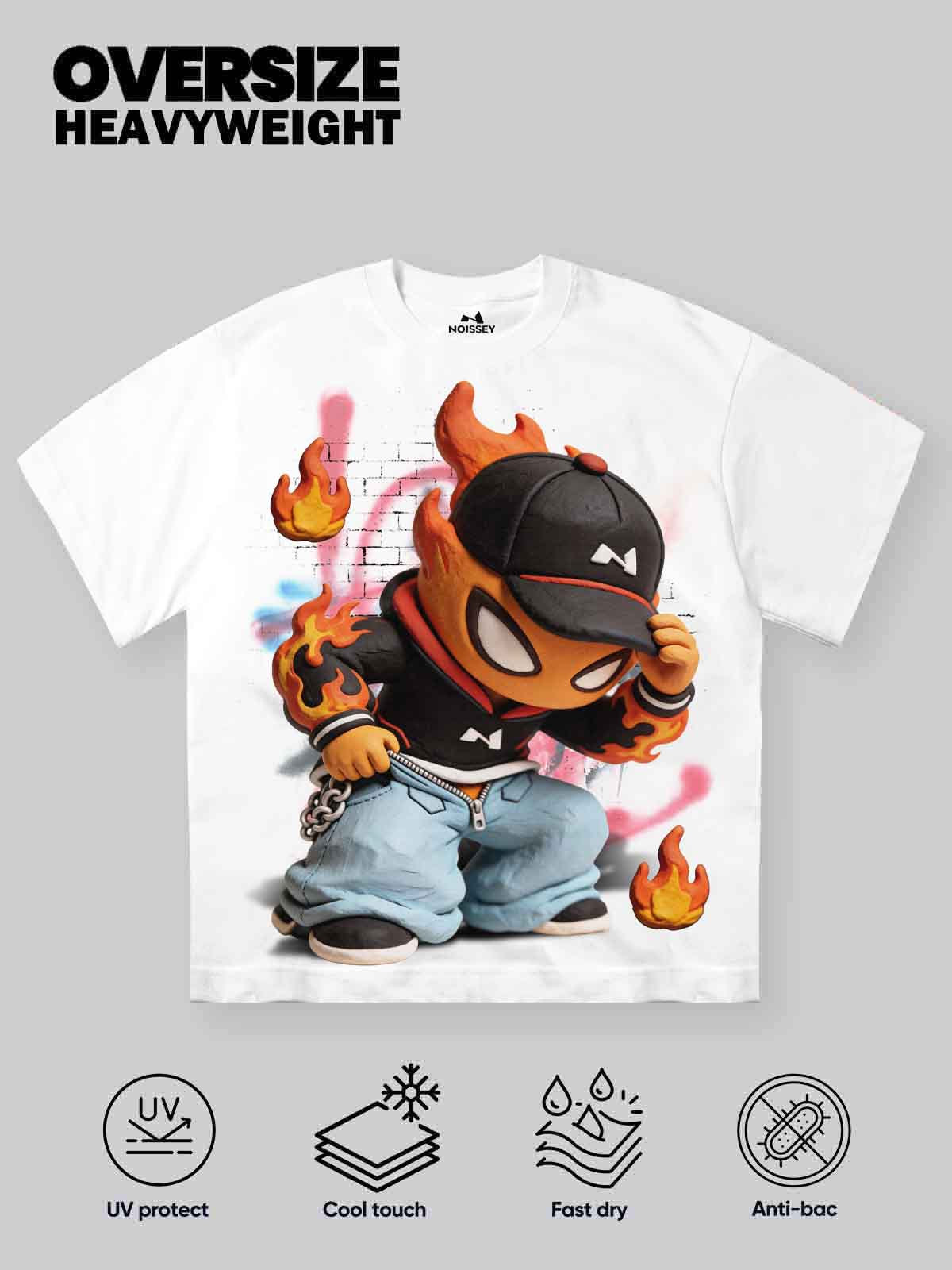 NOISSEY "Clay Graffiti Igniter" White Tee - Oversized Heavyweight Graphic T-Shirt - Image 6