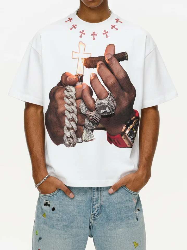 NOISSEY "Cuban Link Cigar" White Tee - Boxy Diamond T-Shirt - Image 4