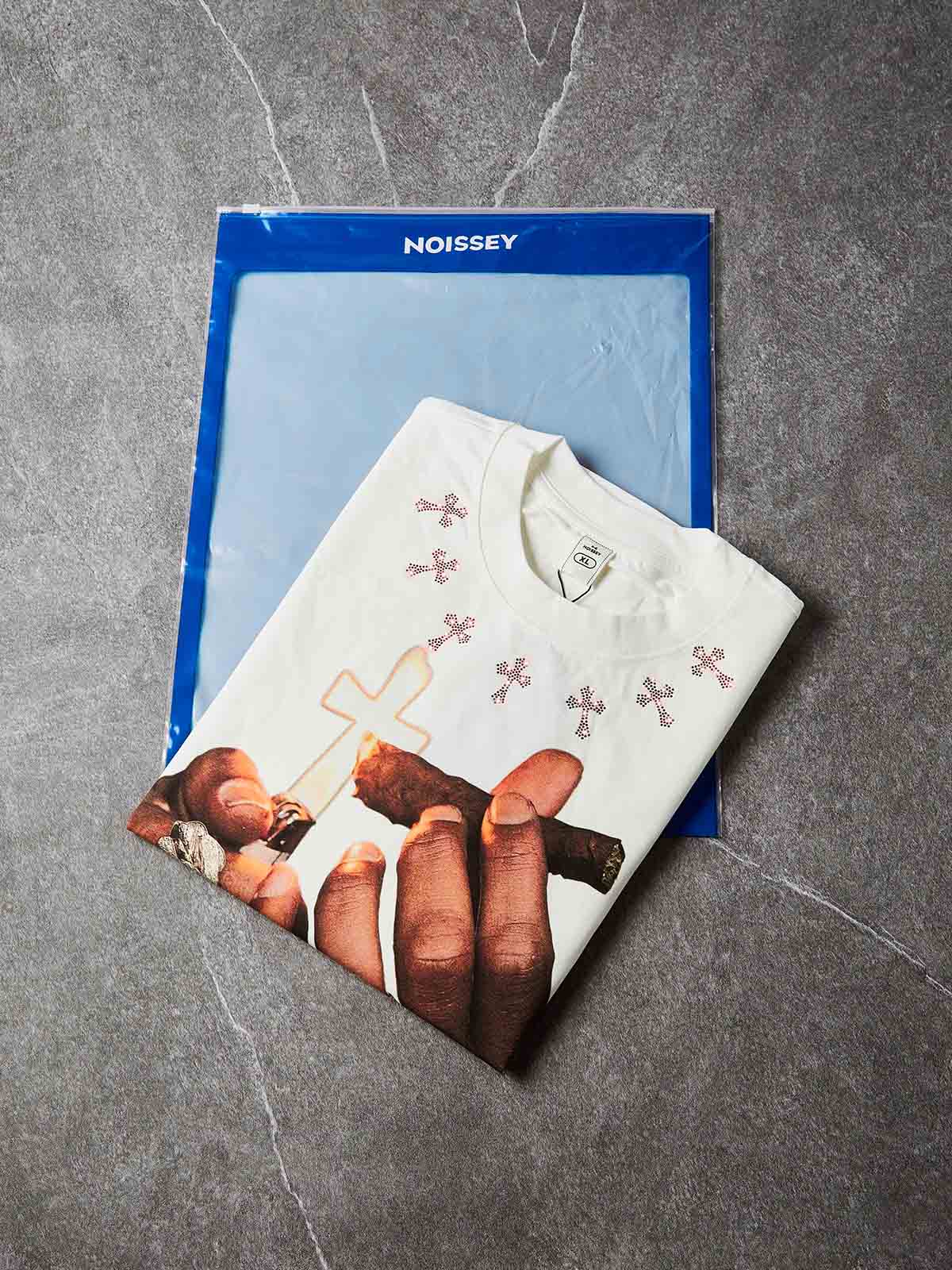 NOISSEY "Cuban Link Cigar" White Tee - Boxy Diamond T-Shirt - Image 9